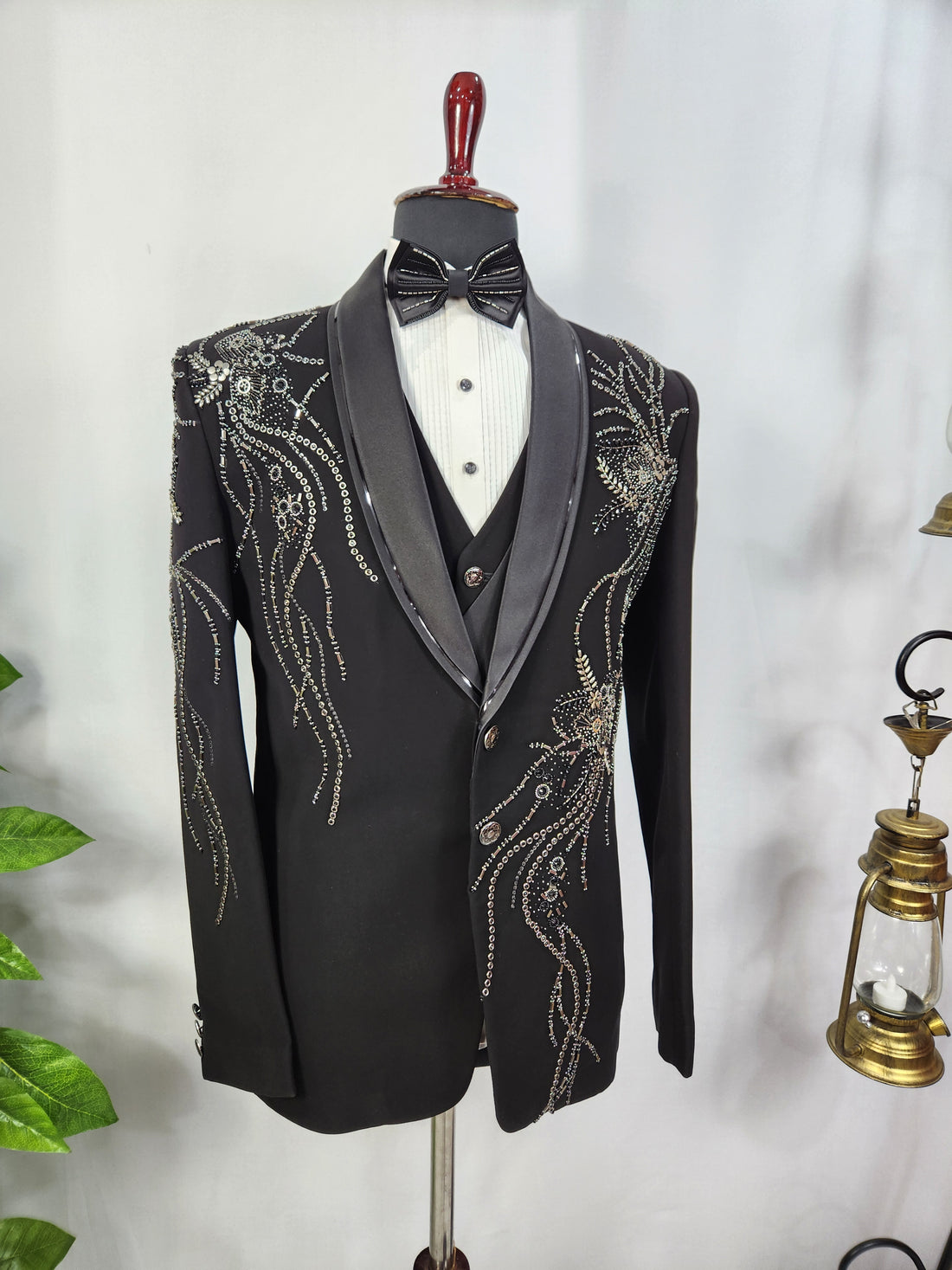 Men's Black Tuxedo Suit for Wedding | Indian Groom Reception Outfit