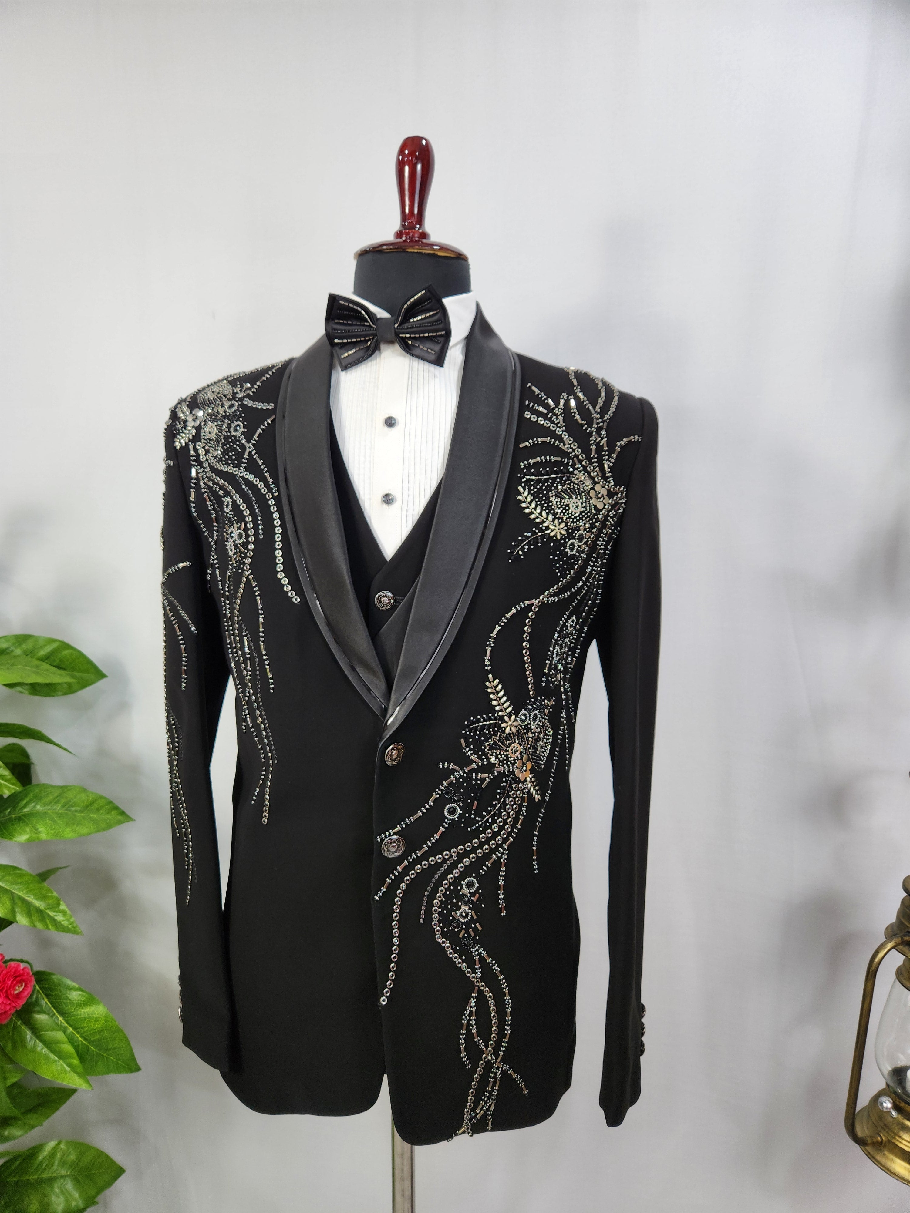 Men's Black Tuxedo Suit for Wedding | Indian Groom Reception Outfit