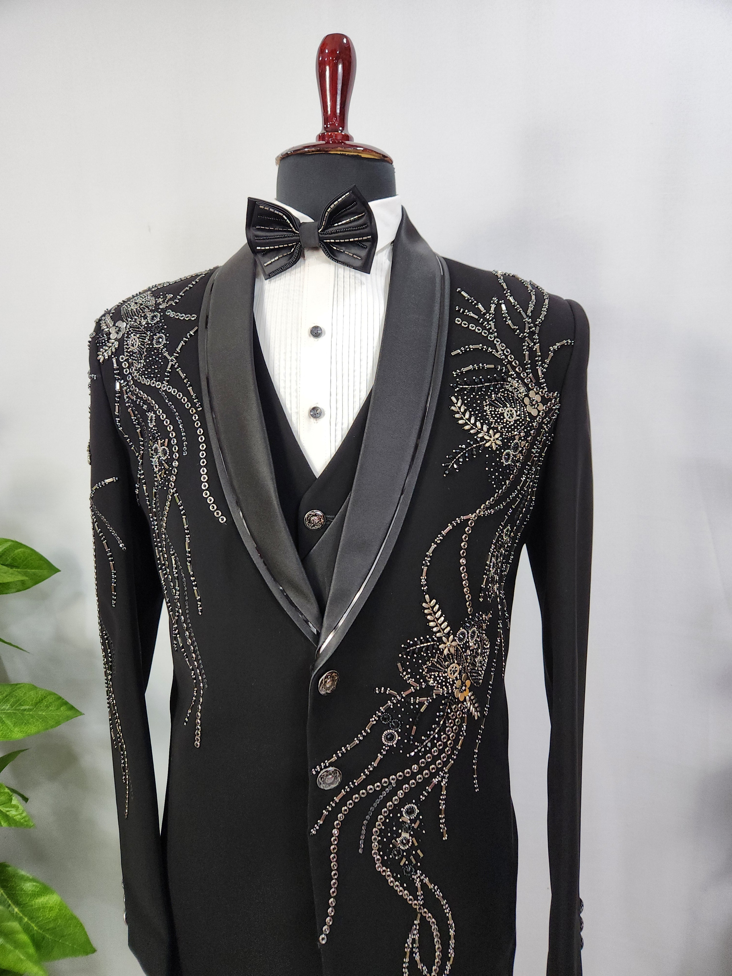Men's Black Tuxedo Suit for Wedding | Indian Groom Reception Outfit