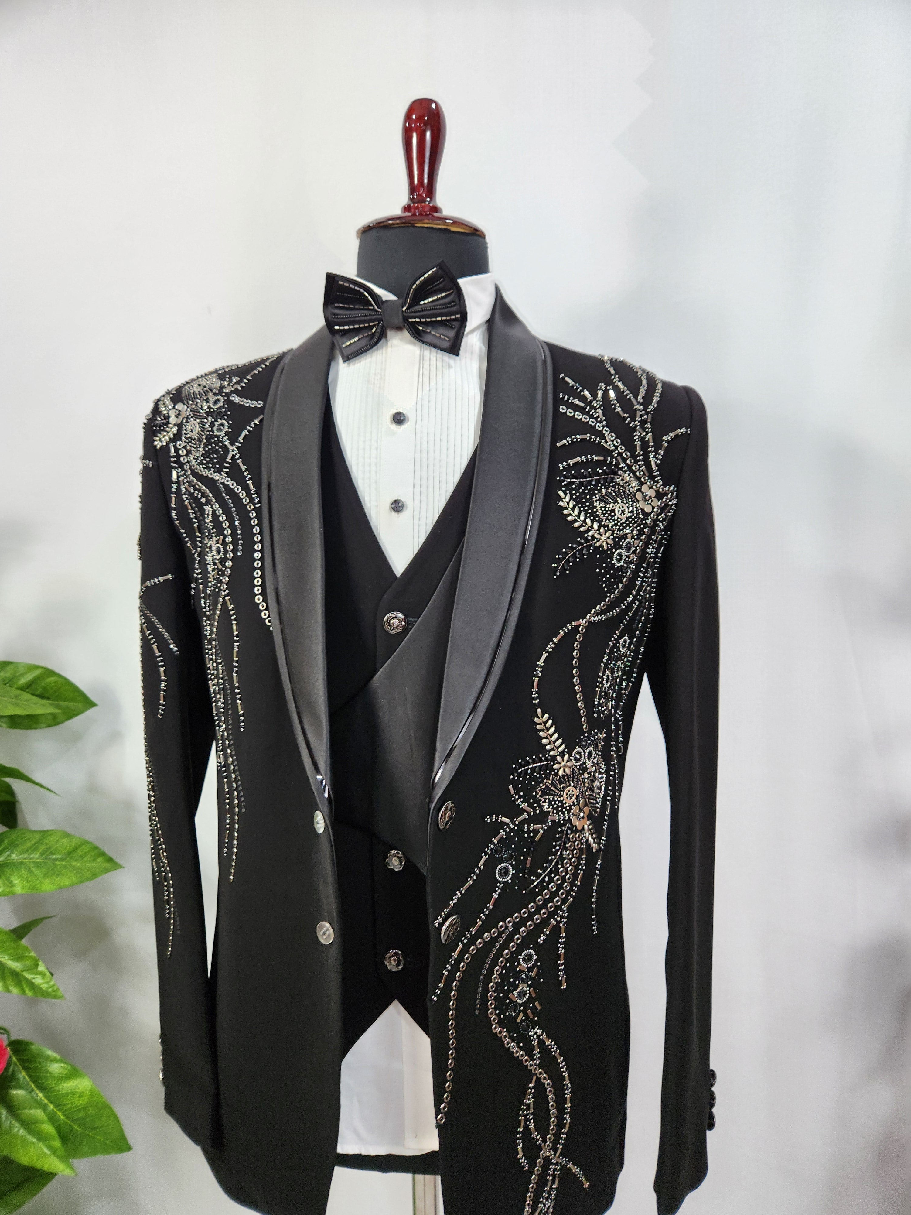 Men's Black Tuxedo Suit for Wedding | Indian Groom Reception Outfit