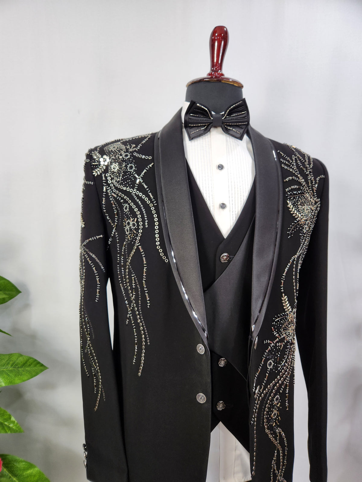 Men's Black Tuxedo Suit for Wedding | Indian Groom Reception Outfit