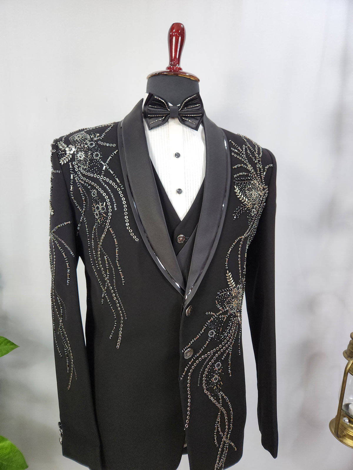 Men's Black Tuxedo Suit for Wedding | Indian Groom Reception Outfit