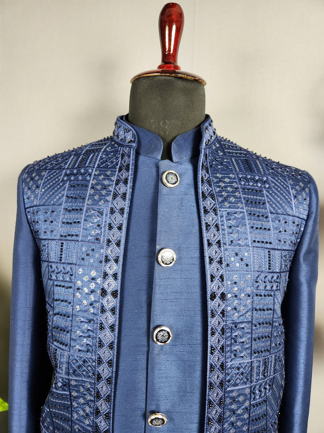 Blue Indo-Western Sherwani for Men | Indian Groom Wedding Outfit