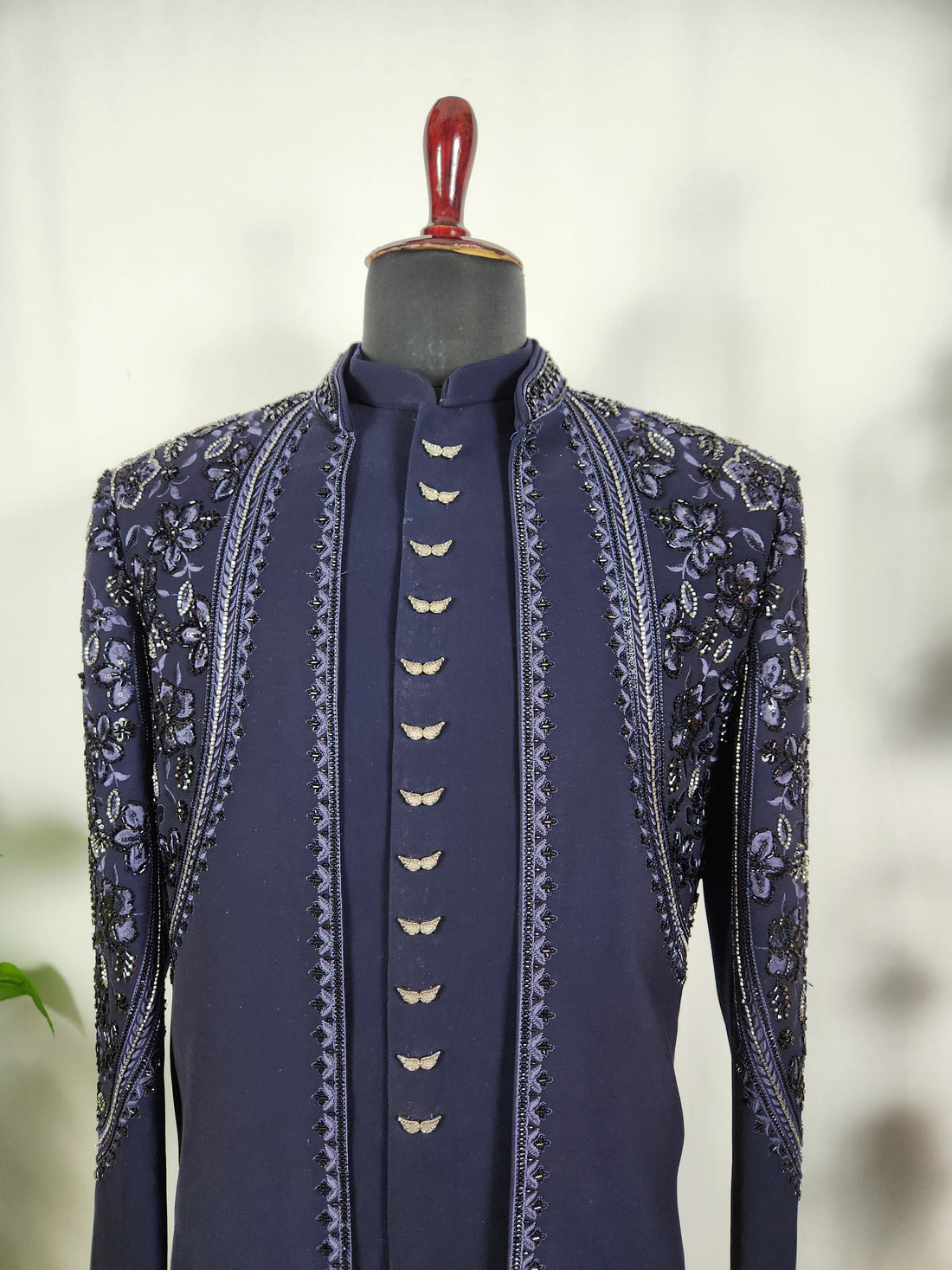 Blue Indo-Western Sherwani for Men | Indian Groom Wedding Outfit