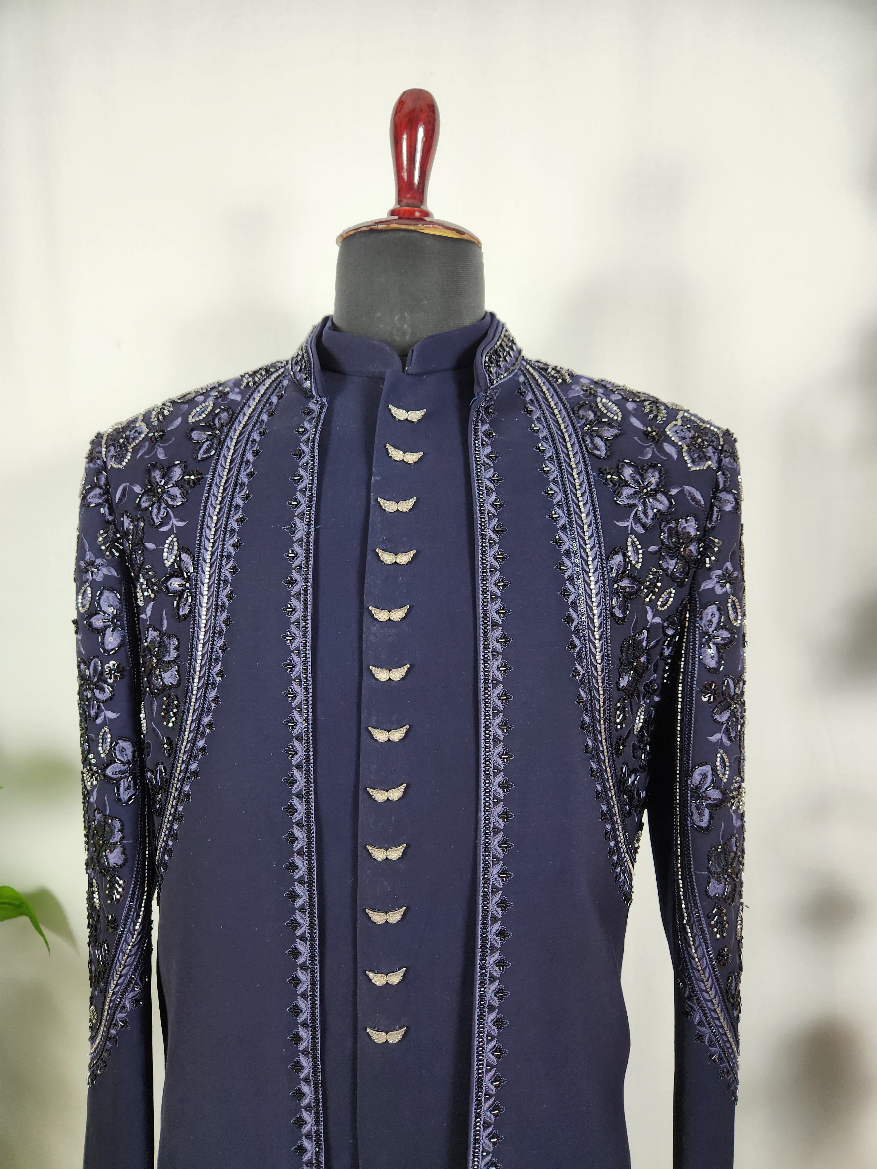 Blue Indo-Western Sherwani for Men | Indian Groom Wedding Outfit