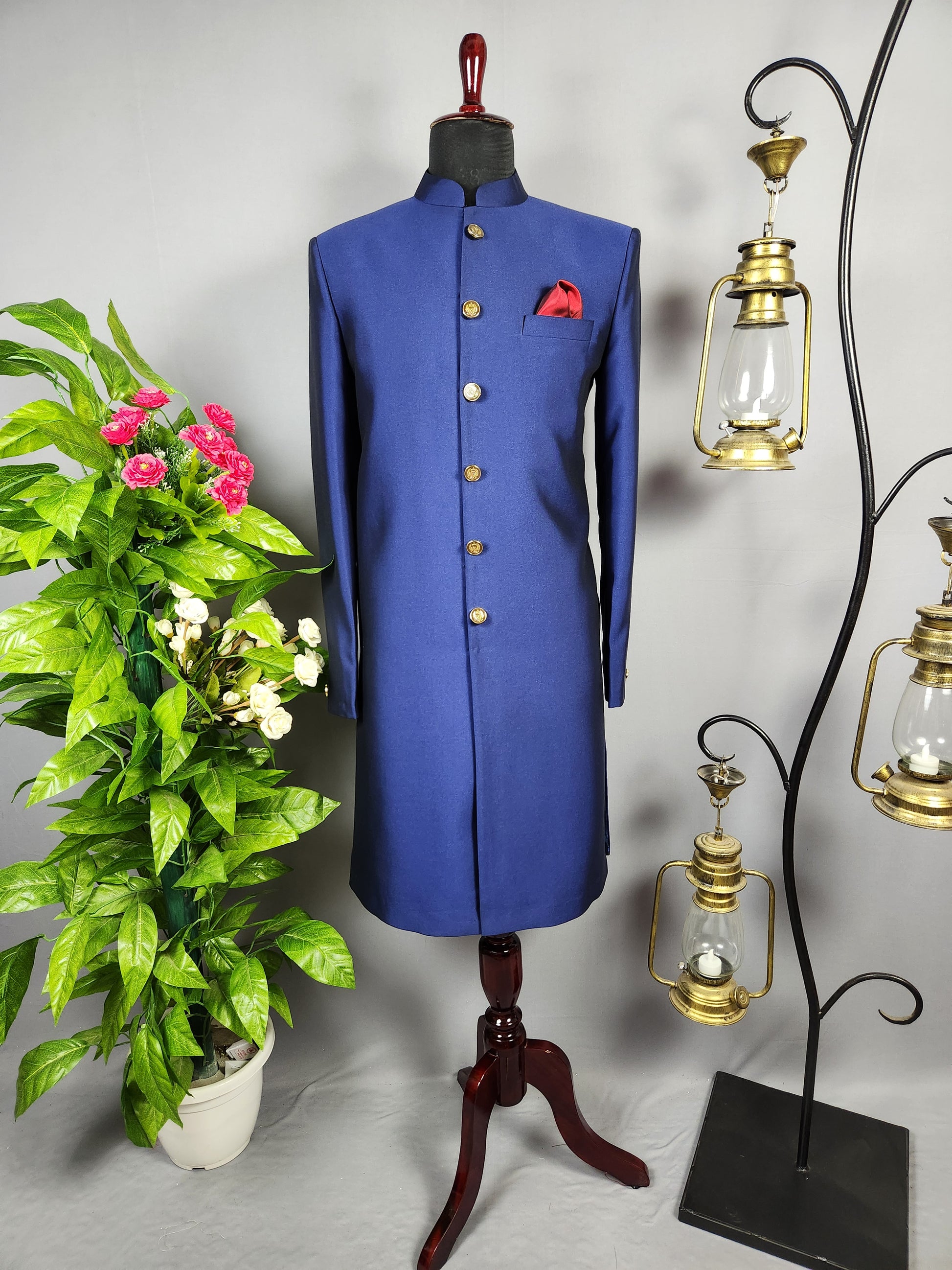 Blue Jodhpuri Achkan Sherwani for Groom  -   Indian Wedding Outfit for Men
