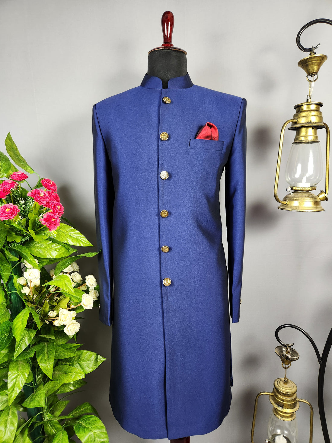 Blue Jodhpuri Achkan Sherwani for Groom  -   Indian Wedding Outfit for Men
