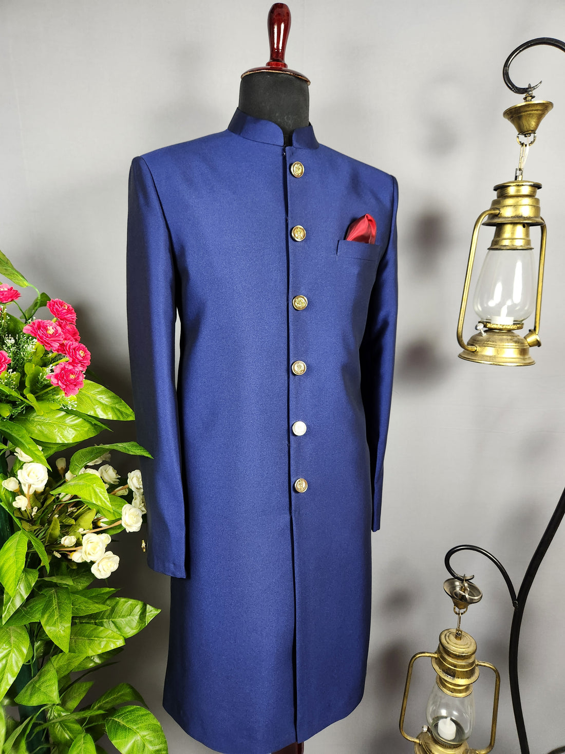 Blue Jodhpuri Achkan Sherwani for Groom  -   Indian Wedding Outfit for Men
