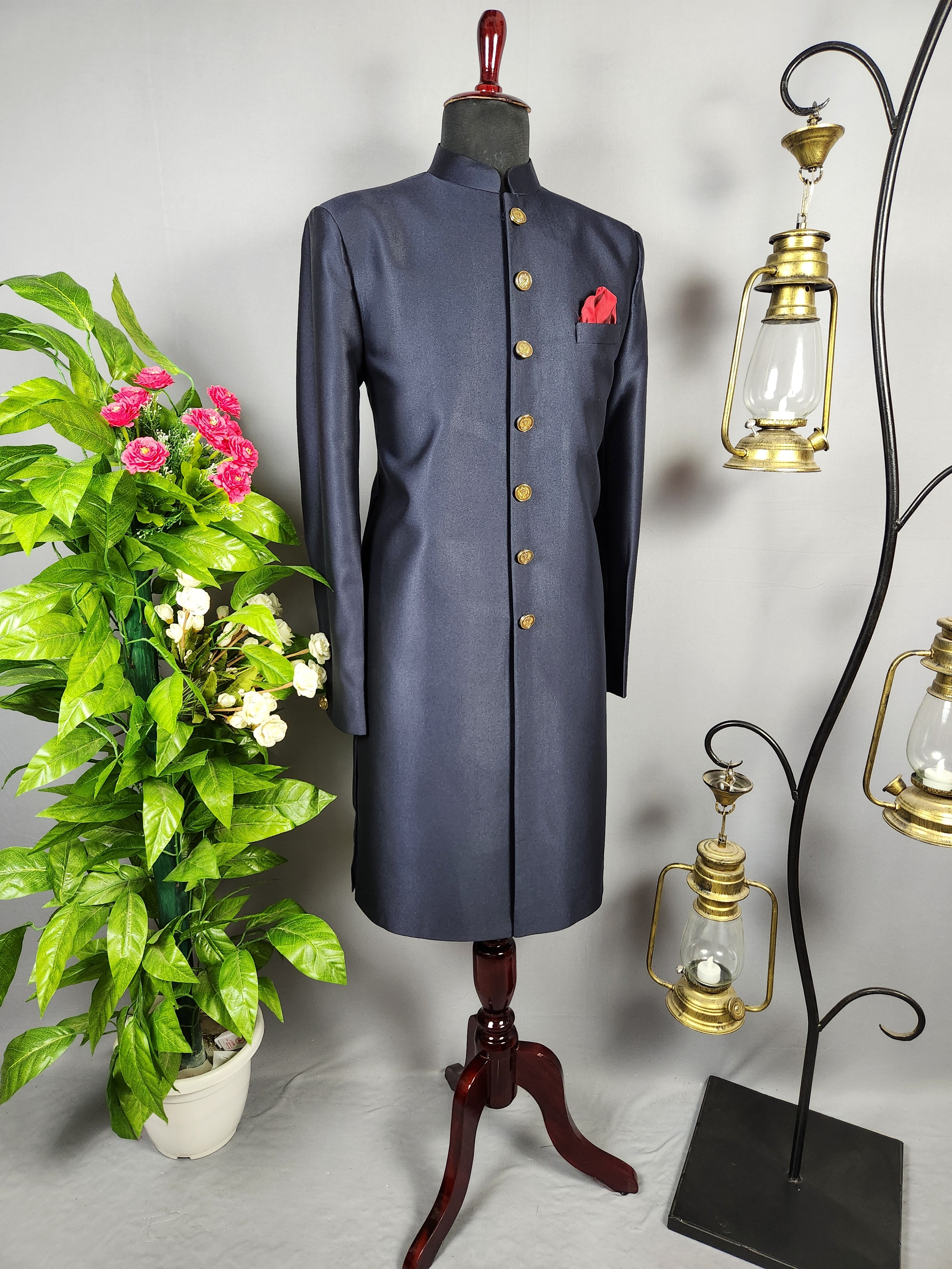 Blue Jodhpuri Achkan Sherwani for Groom  -   Indian Wedding Outfit for Men
