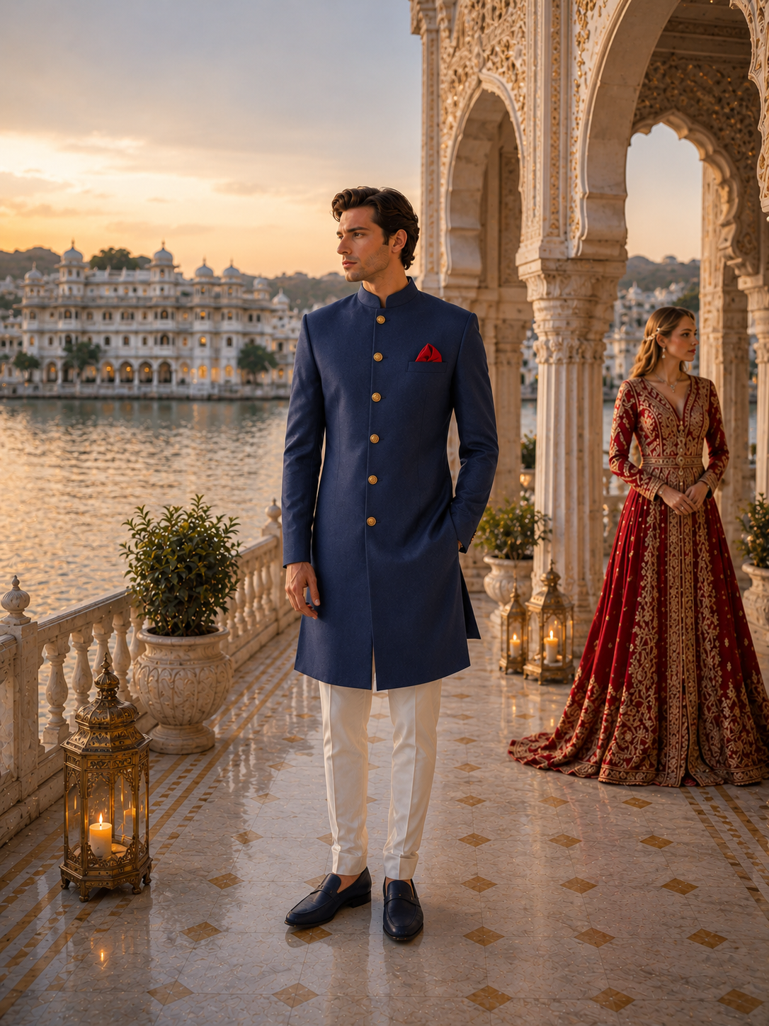 Blue Jodhpuri Achkan Sherwani for Men | Indian Groom Wedding Outfit