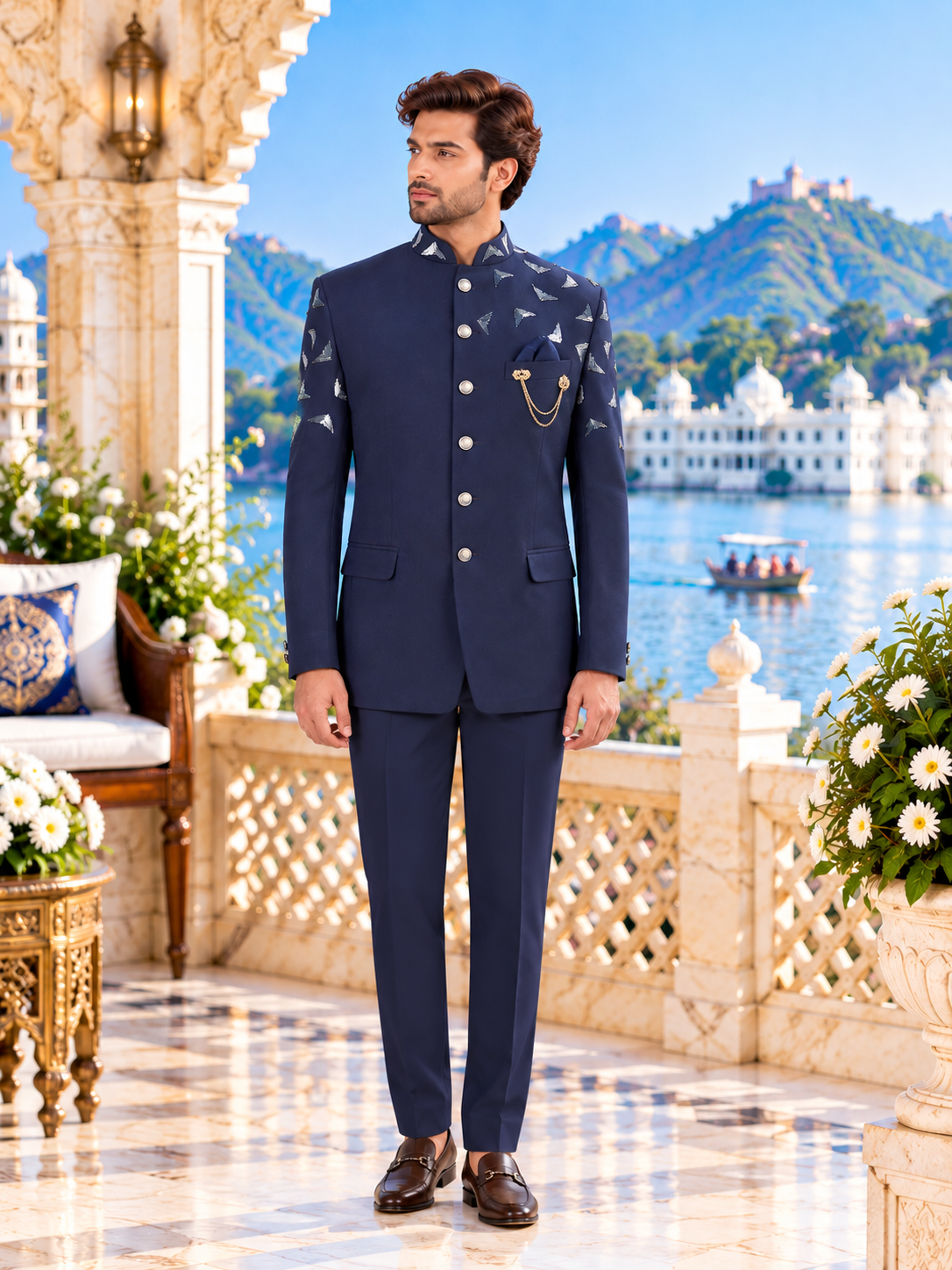 Blue Jodhpuri Suit for Wedding – Cutdana Work | Indian Groom Outfit