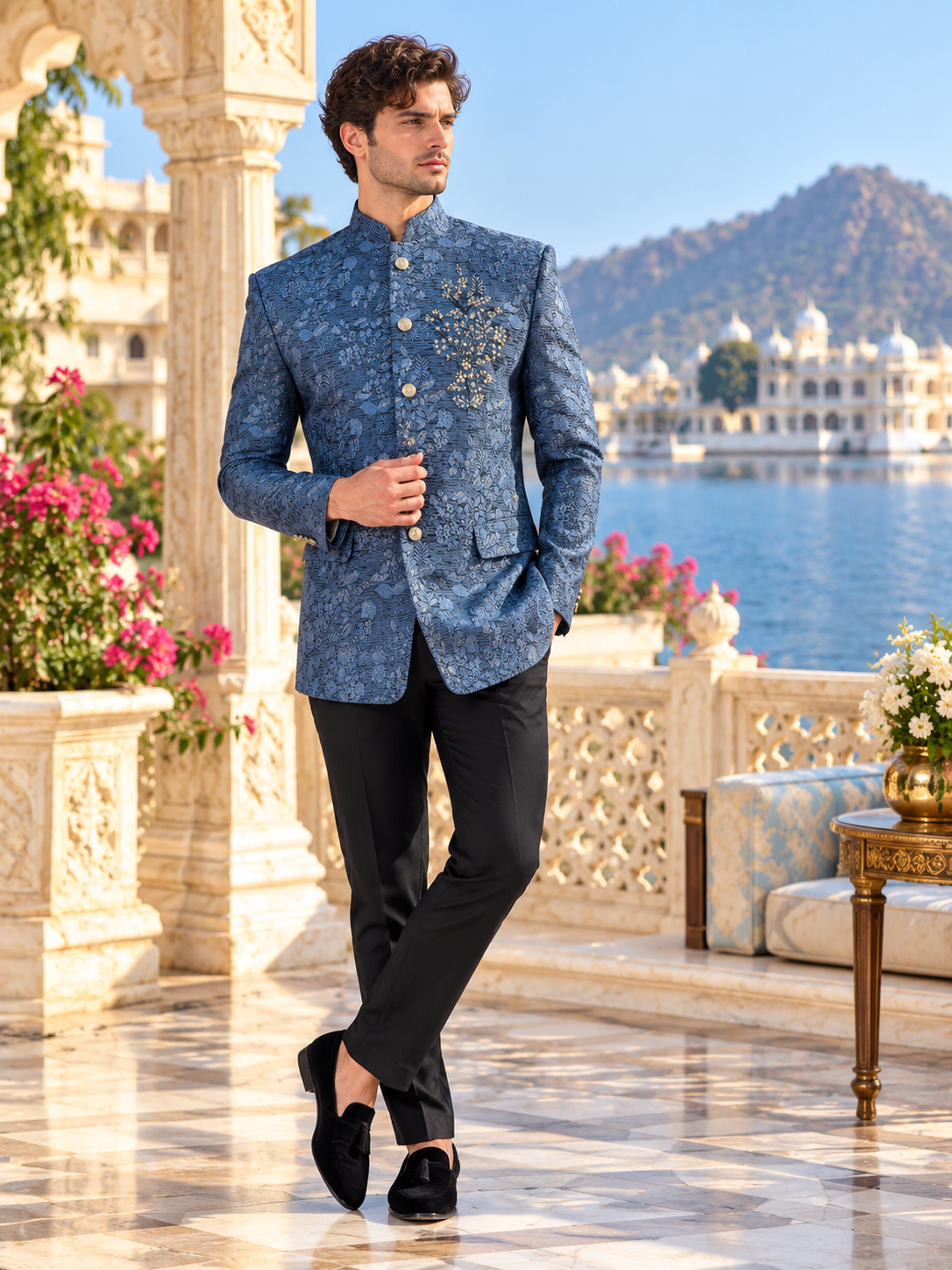 Blue Jodhpuri Suit for Wedding – Zardozi Work | Indian Groom Outfit