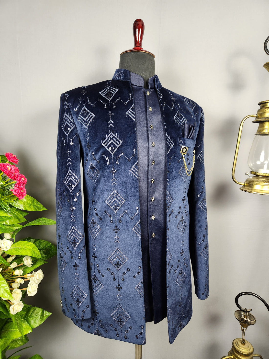 Blue Jodhpuri Suit for Men  -   Indian Wedding Outfit for Men

