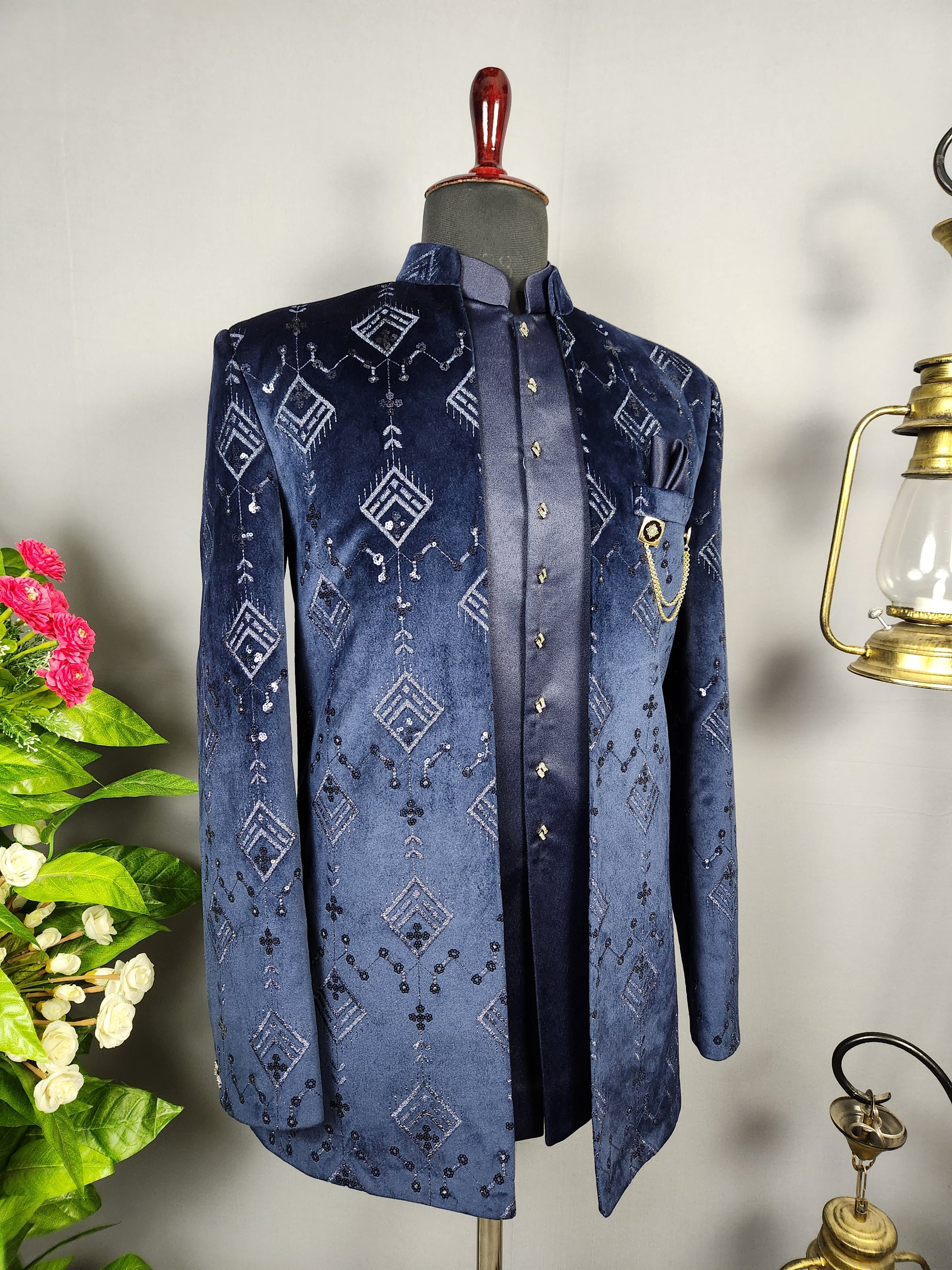 Blue Jodhpuri Suit for Men  -   Indian Wedding Outfit for Men
