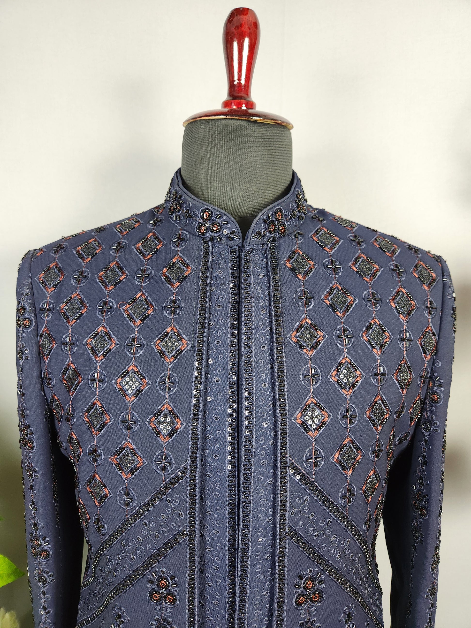 Blue Indo-Western Sherwani for Groom -  Indian Wedding Outfit for Men
