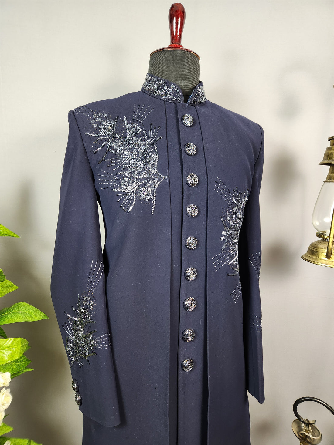 Blue Indo-Western Sherwani for Groom -  Indian Wedding Outfit for Men
