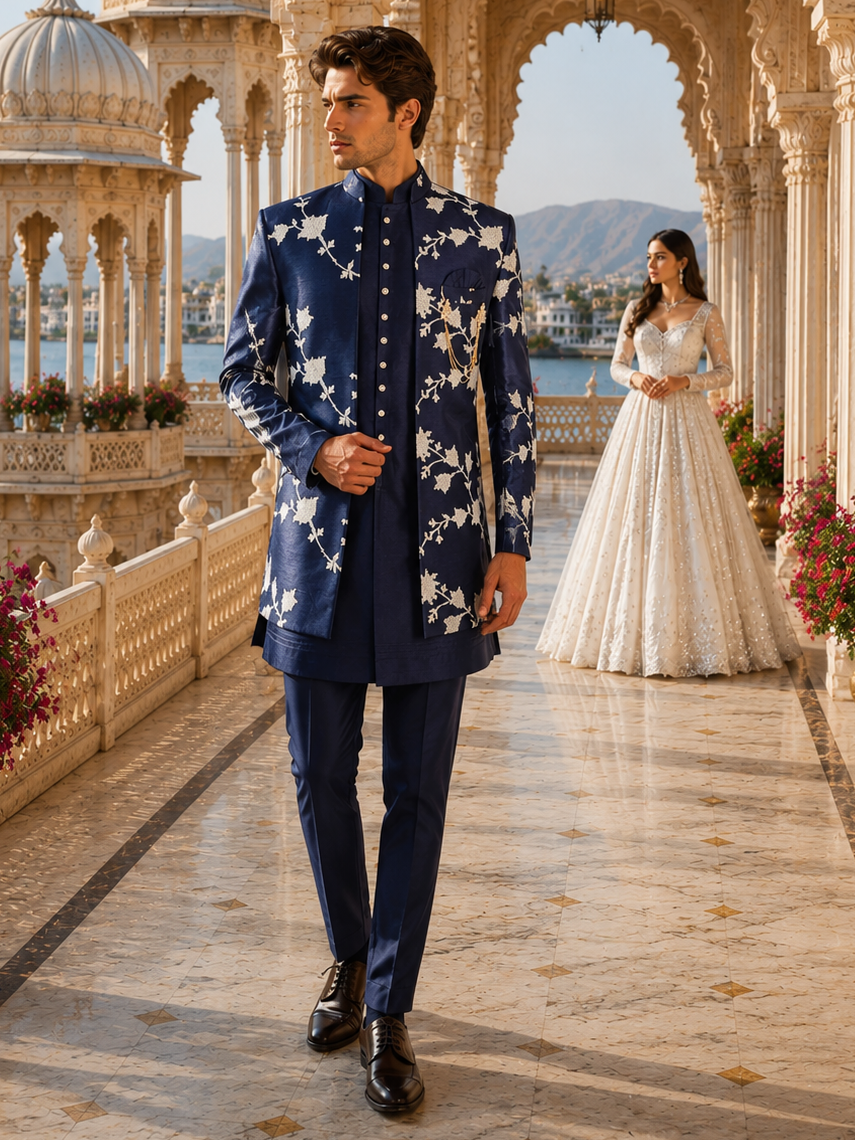 blue sherwani
