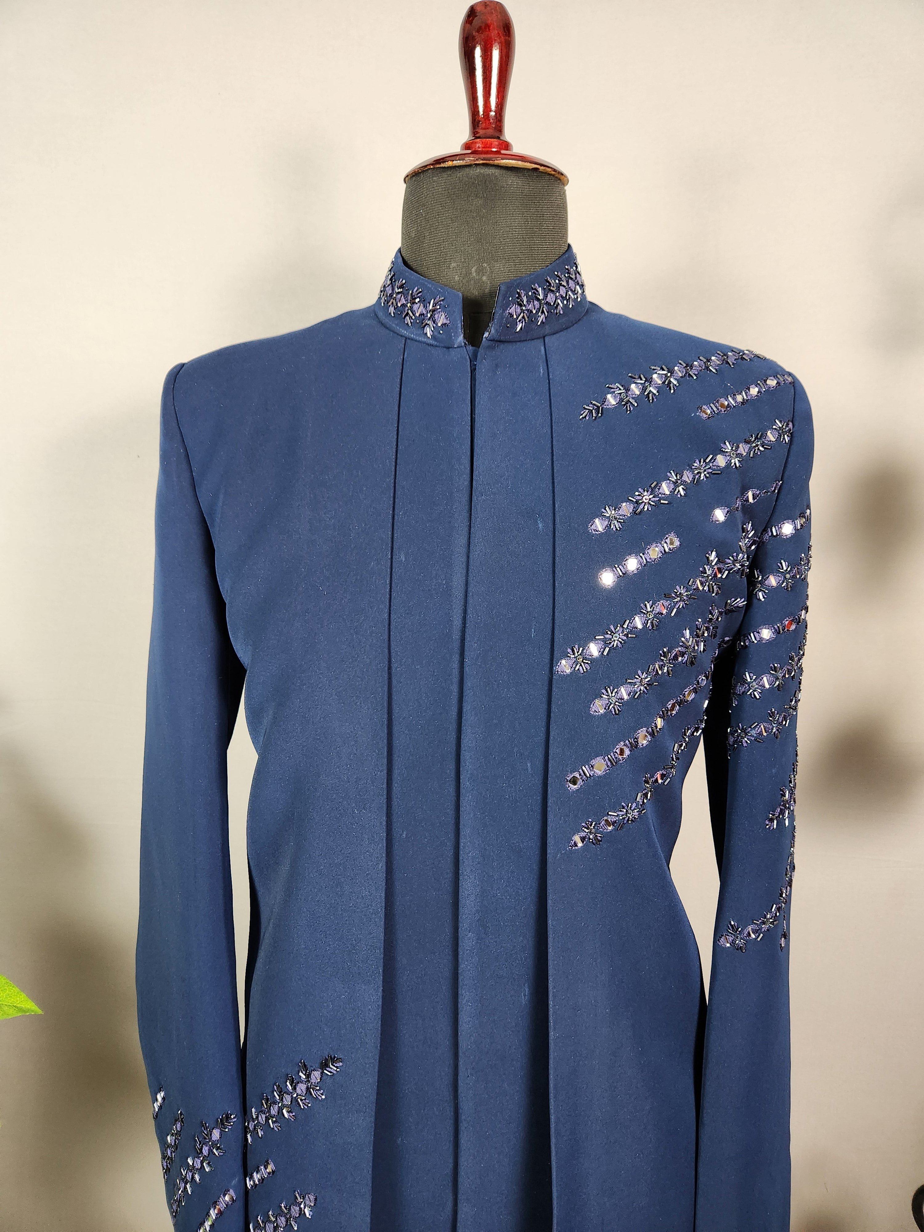 Blue Indo-Western Sherwani for Men | Indian Groom Wedding Outfit