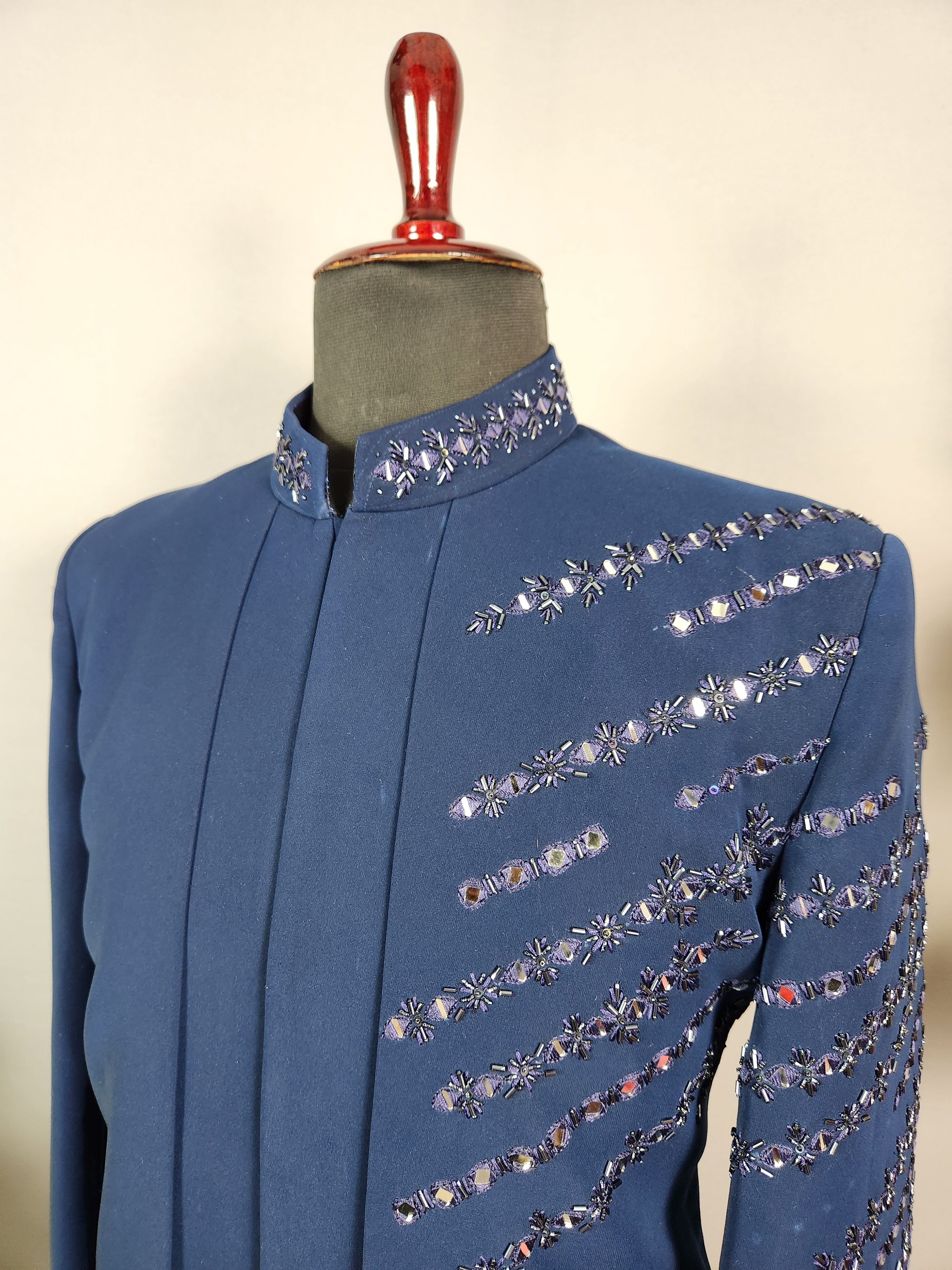 Blue Indo-Western Sherwani for Men | Indian Groom Wedding Outfit