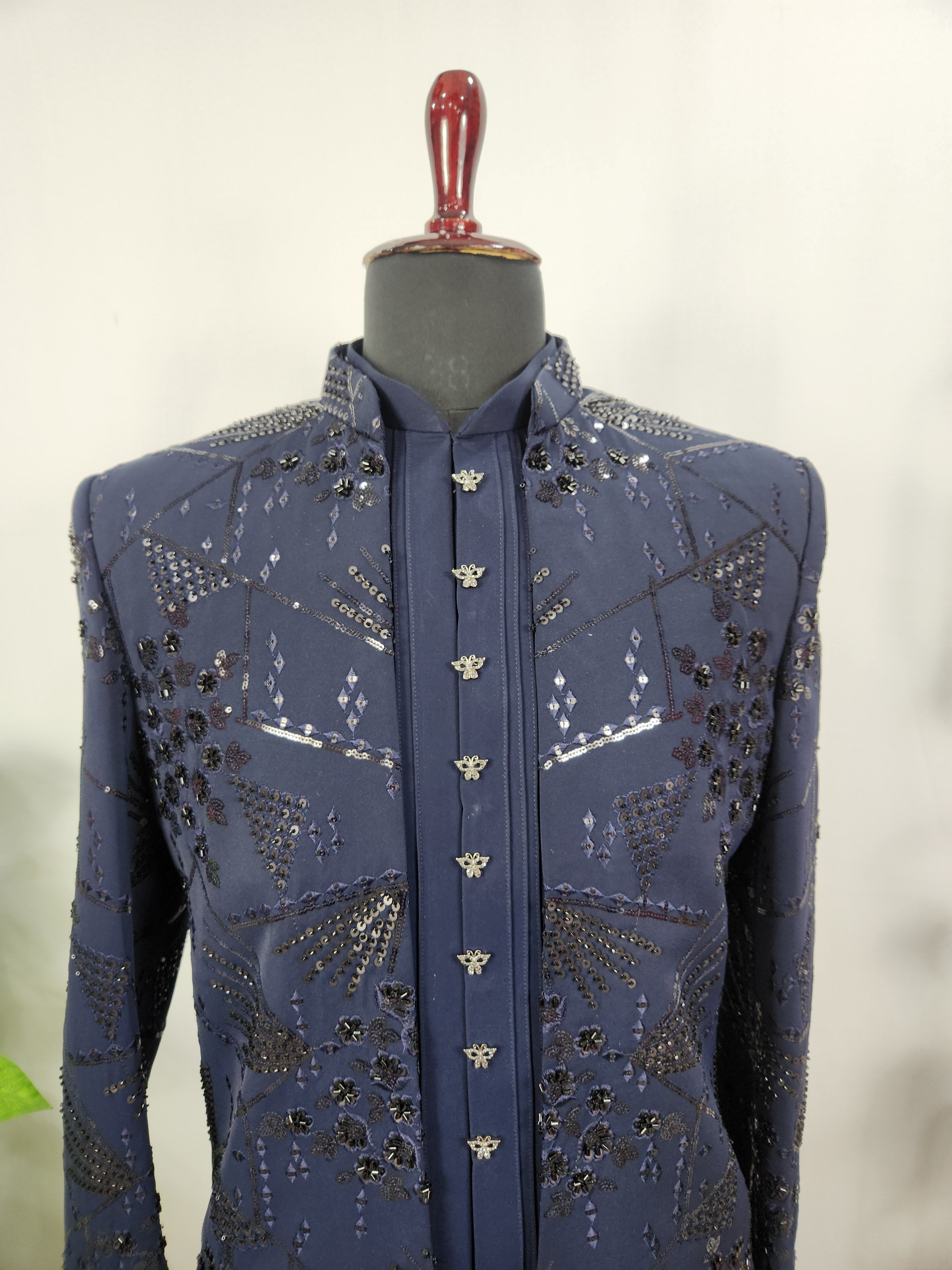 Blue Indo-Western Sherwani for Men | Indian Groom Wedding Outfit