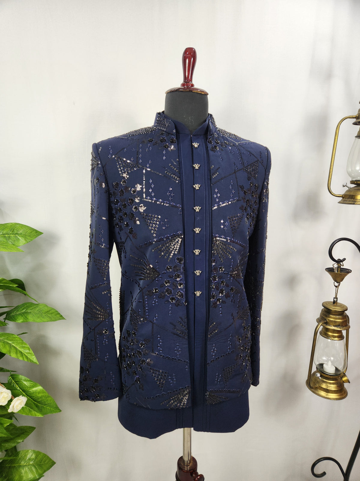 Blue Indo-Western Sherwani for Men | Indian Groom Wedding Outfit