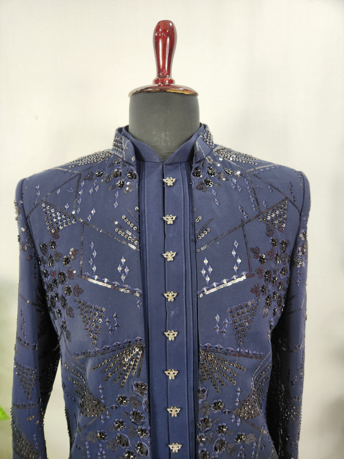Blue Indo-Western Sherwani for Men | Indian Groom Wedding Outfit