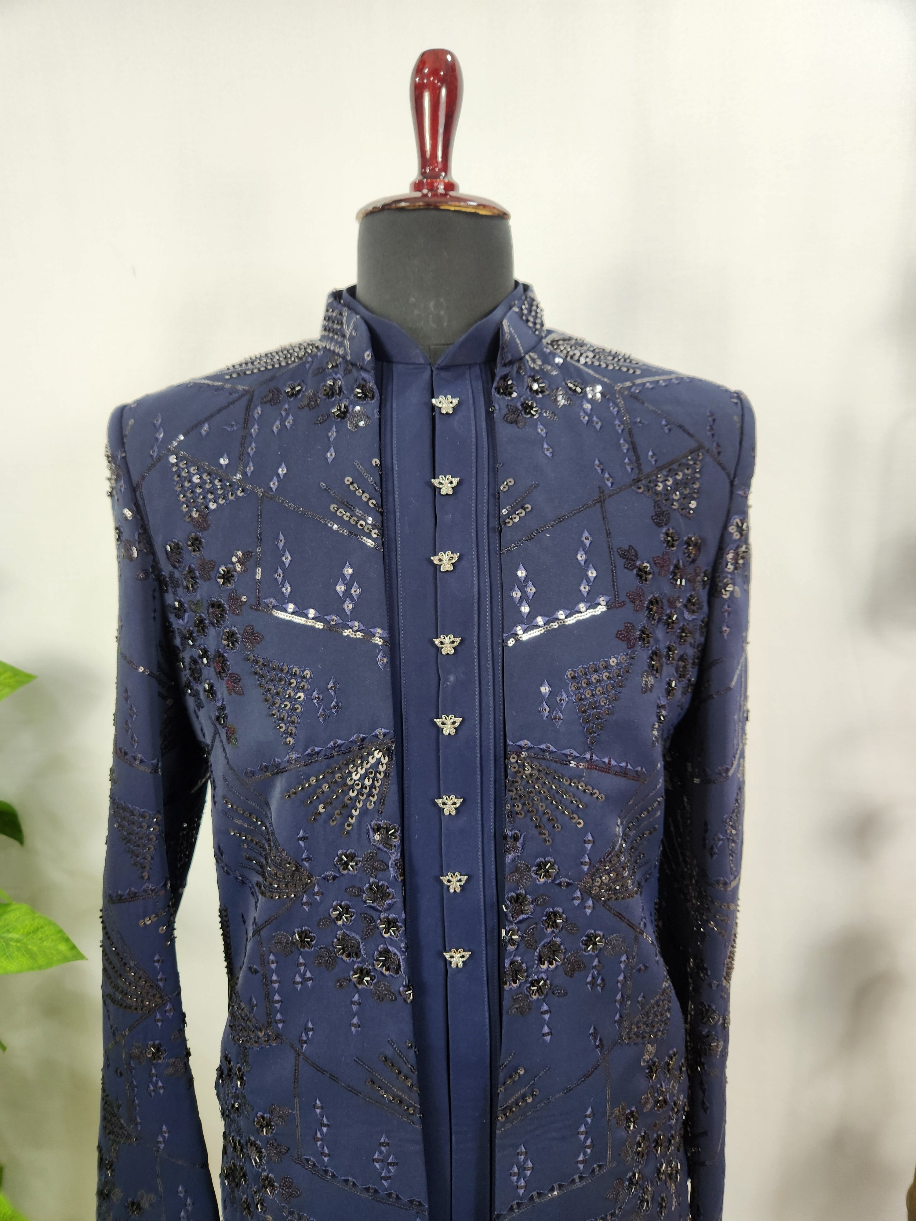 Blue Indo-Western Sherwani for Men | Indian Groom Wedding Outfit