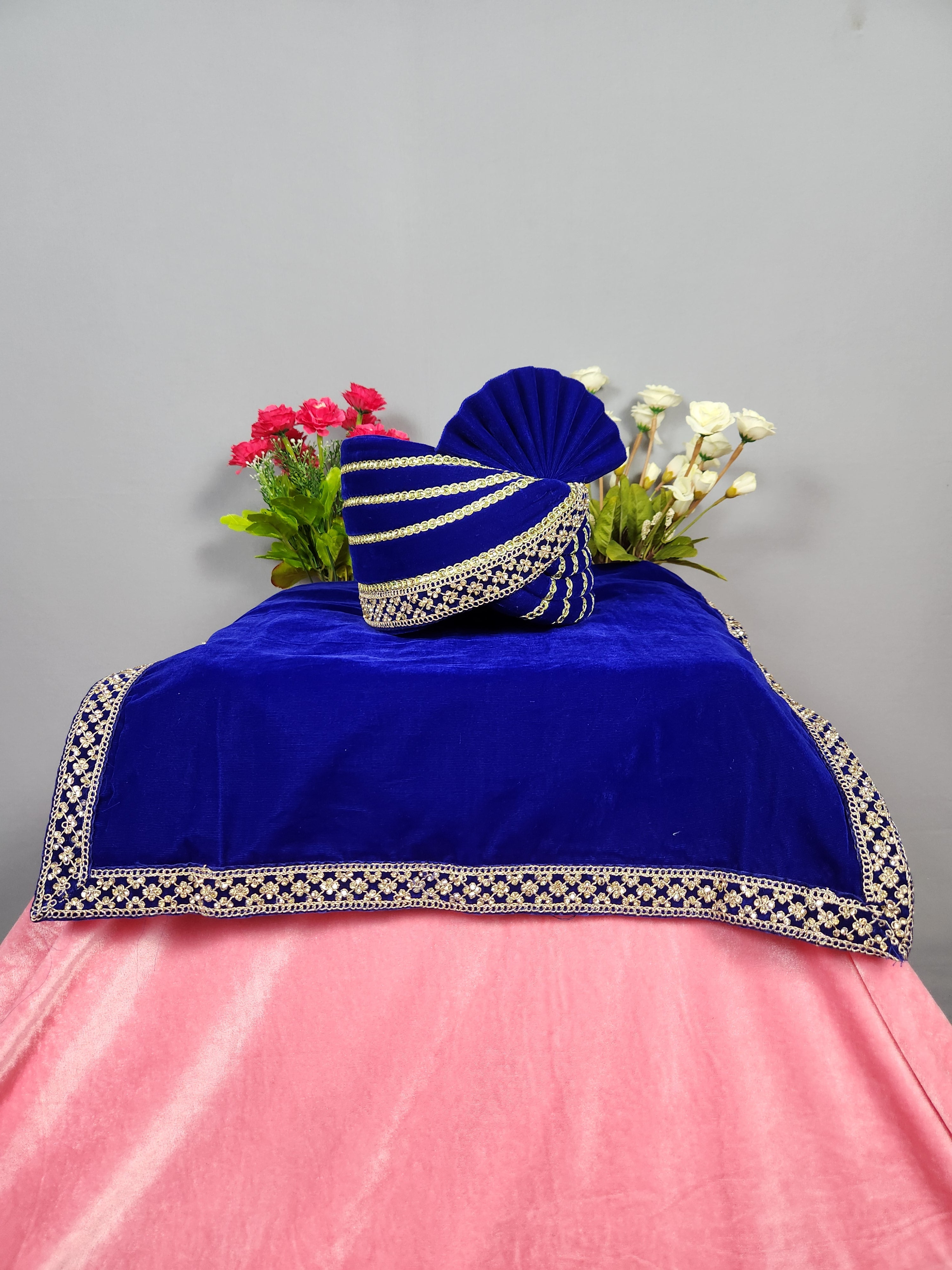 Blue Groom Turban Shawl Set 