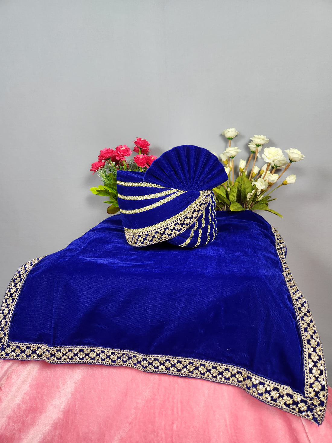 Blue Groom Turban Shawl Set 