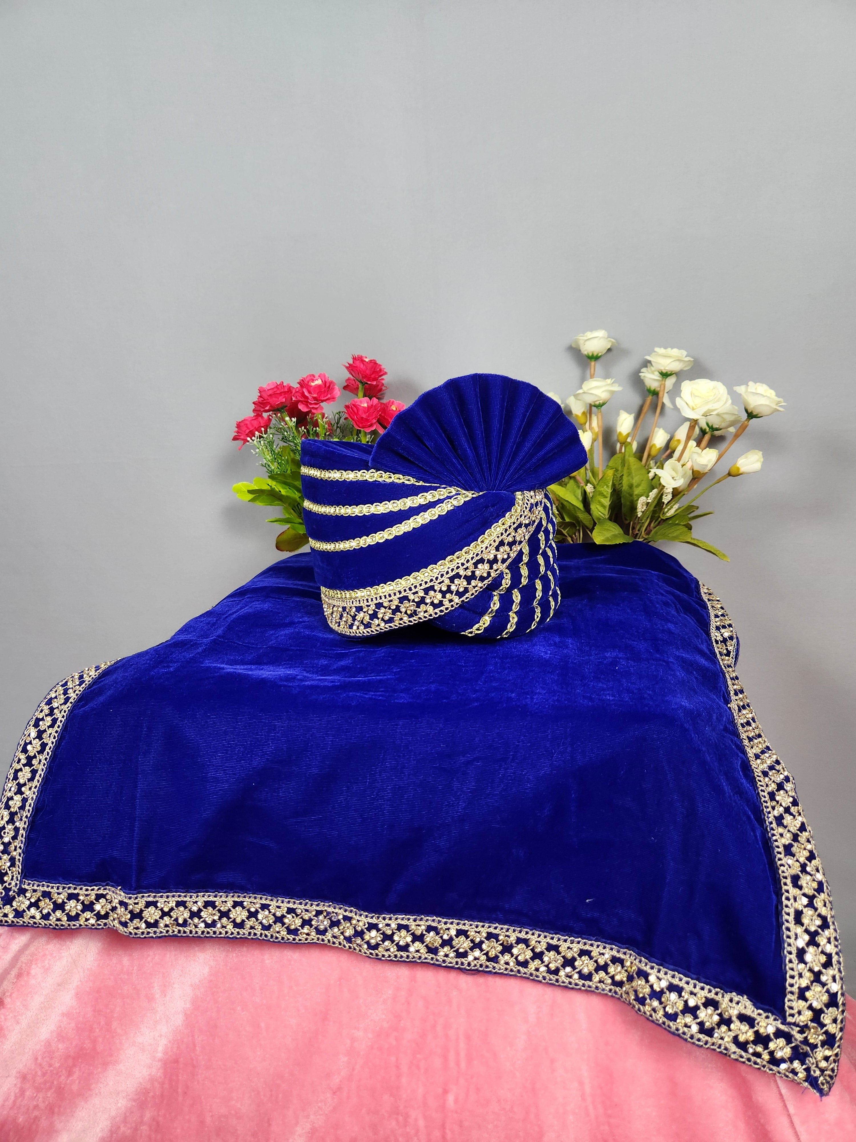 Blue Groom Turban Shawl Set 