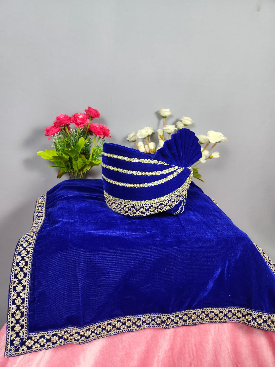 Blue Groom Turban Shawl Set 