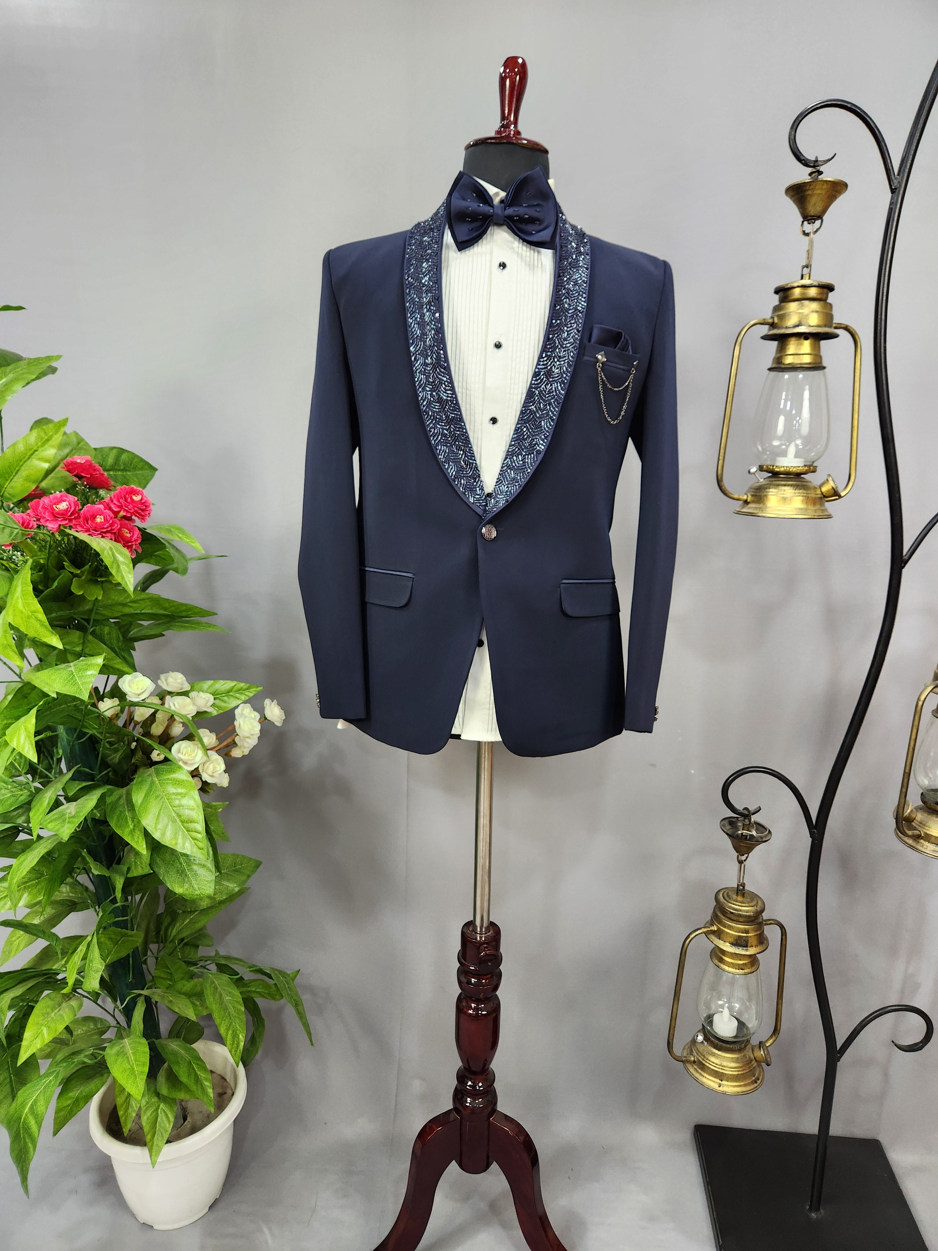 Luxurious Blue Men's Tuxedo Suit for Wedding | Indian Groom Reception Outfit