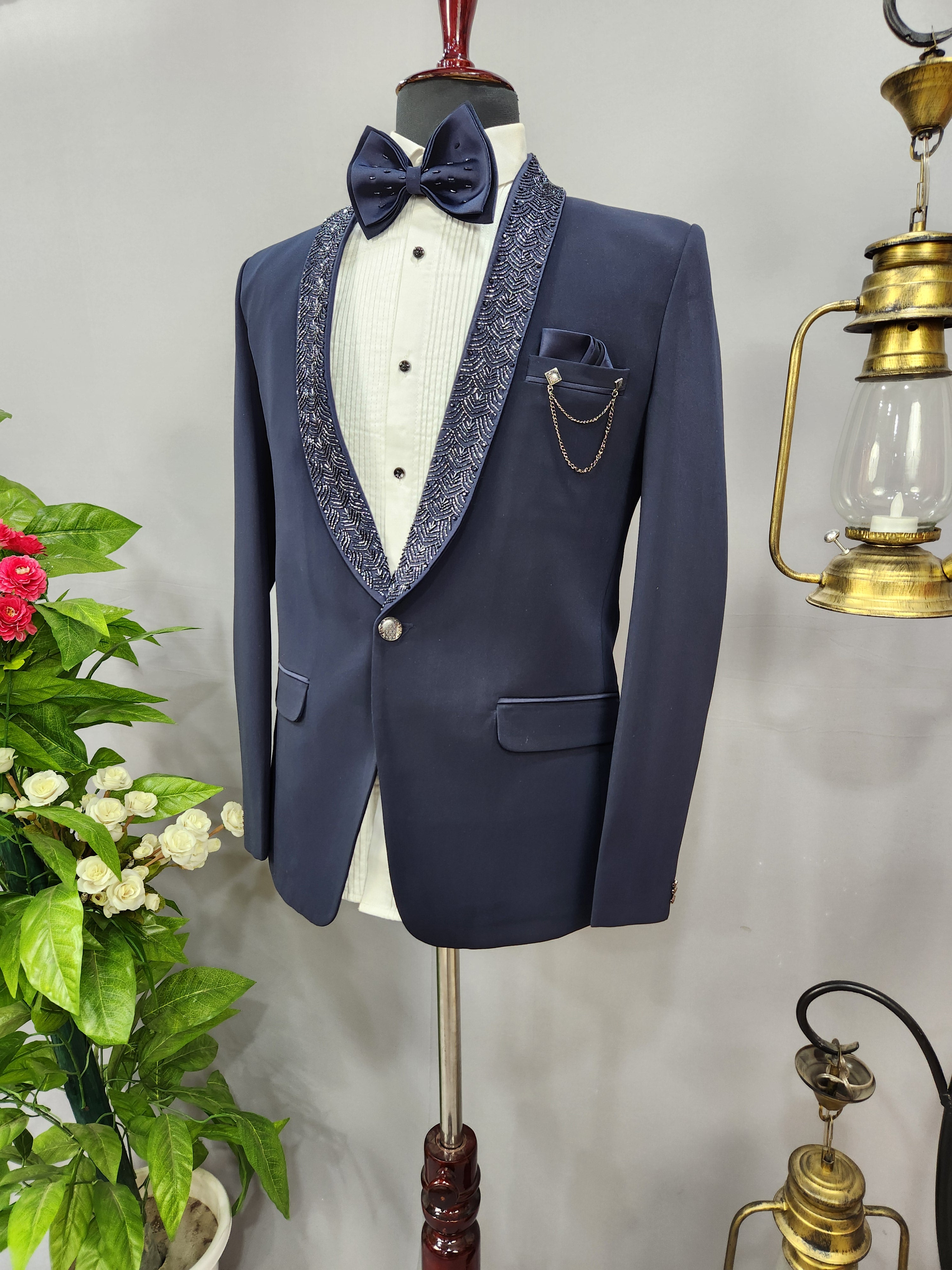 Luxurious Blue Men's Tuxedo Suit for Wedding | Indian Groom Reception Outfit