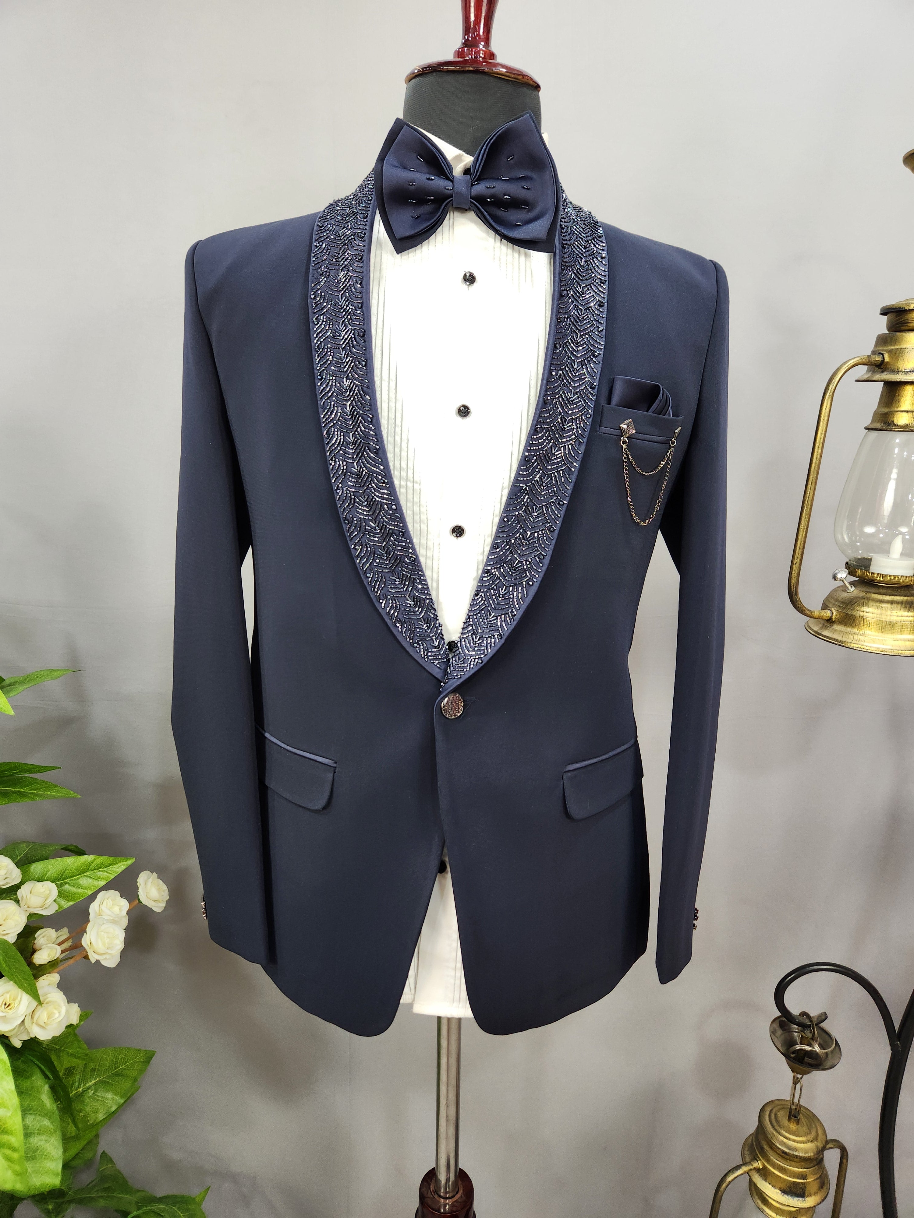 Luxurious Blue Men's Tuxedo Suit for Wedding | Indian Groom Reception Outfit