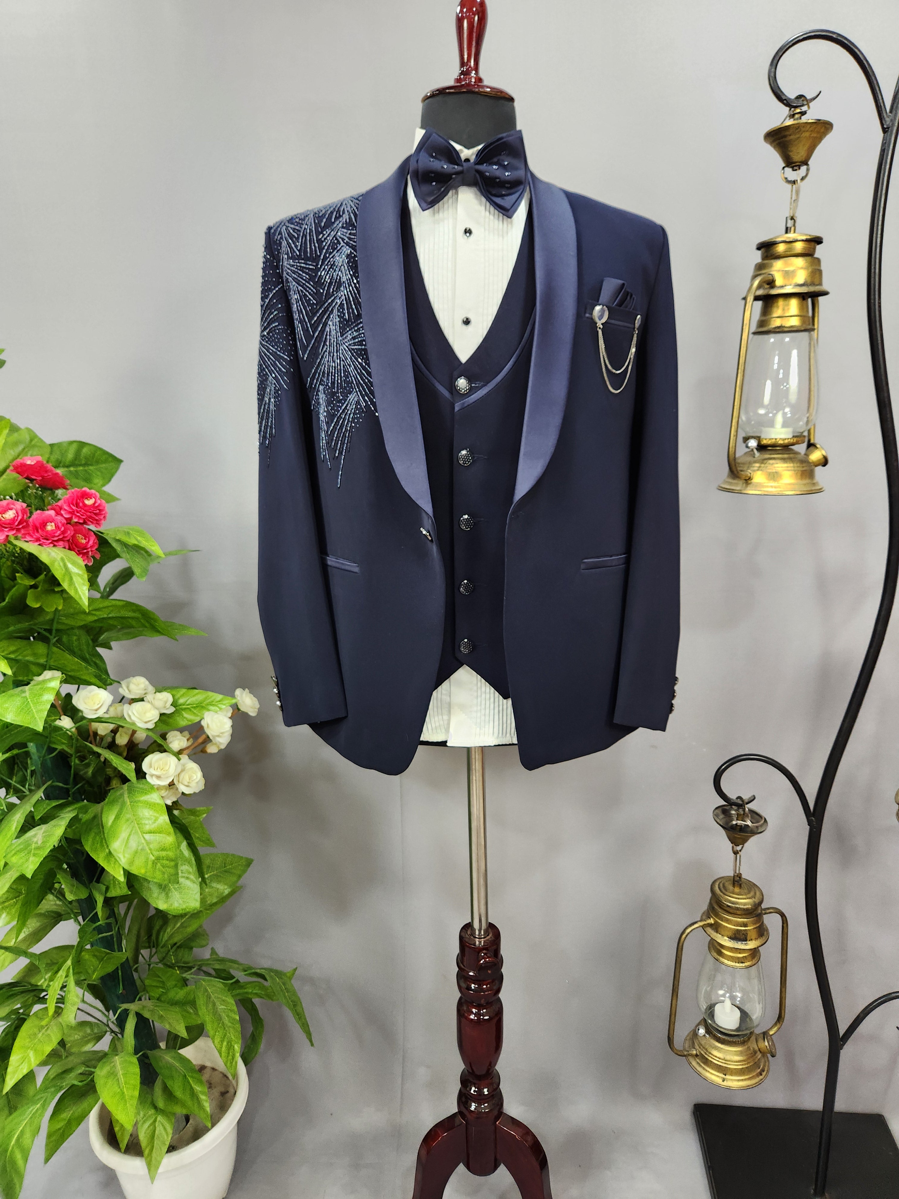 Luxurious Blue Men's Tuxedo Suit for Wedding | Indian Groom Reception Outfit