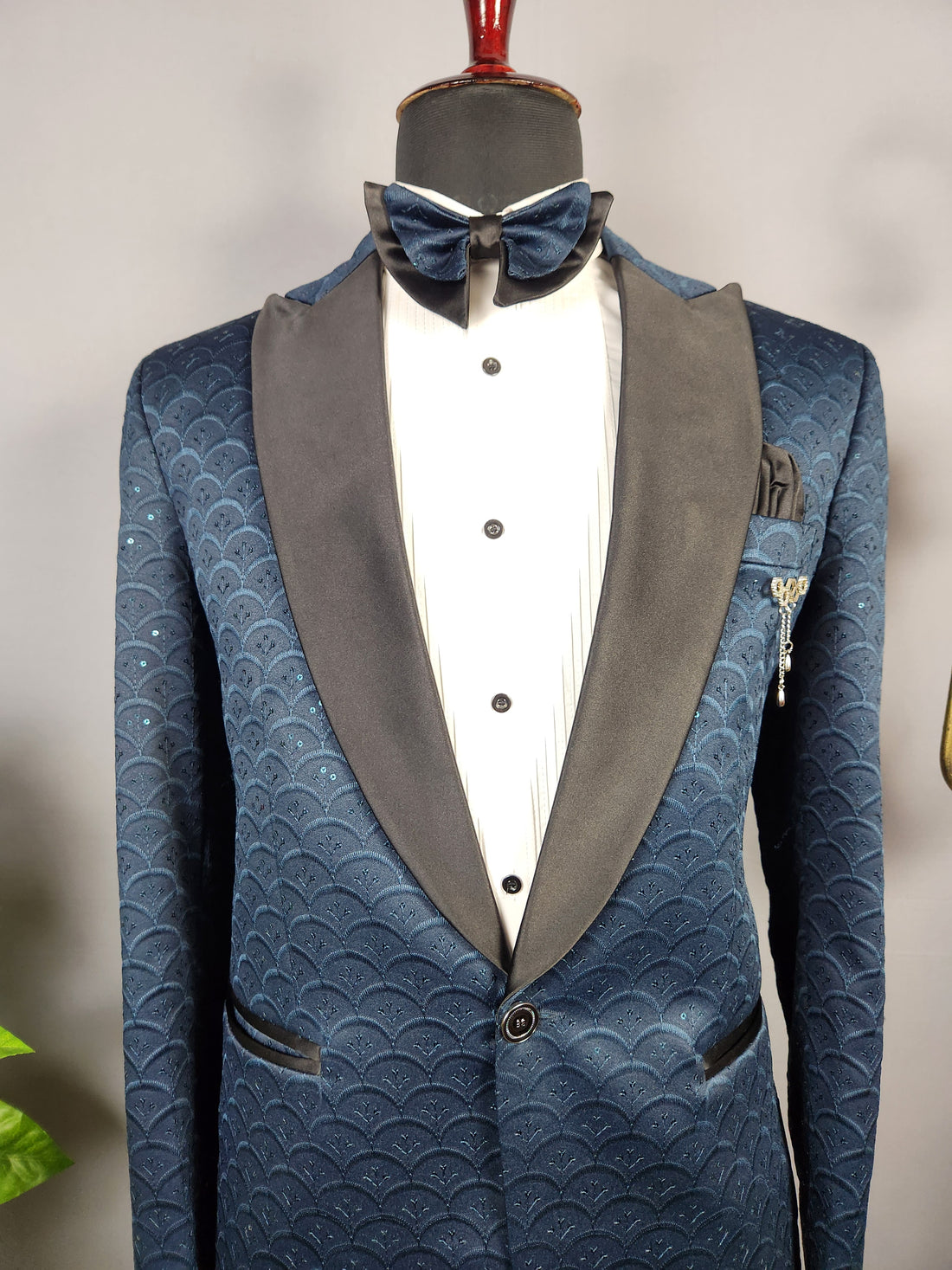 Men's blue tuxedo suit for Indian groom, perfect for wedding and reception wear
