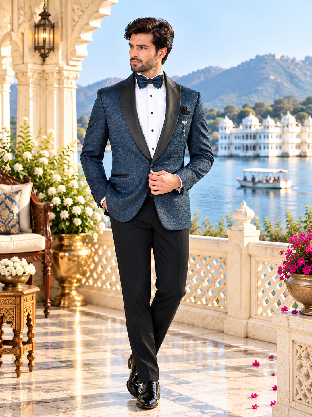 Midnight Blue Men's Tuxedo Suit for Wedding | Indian Groom Reception Outfit