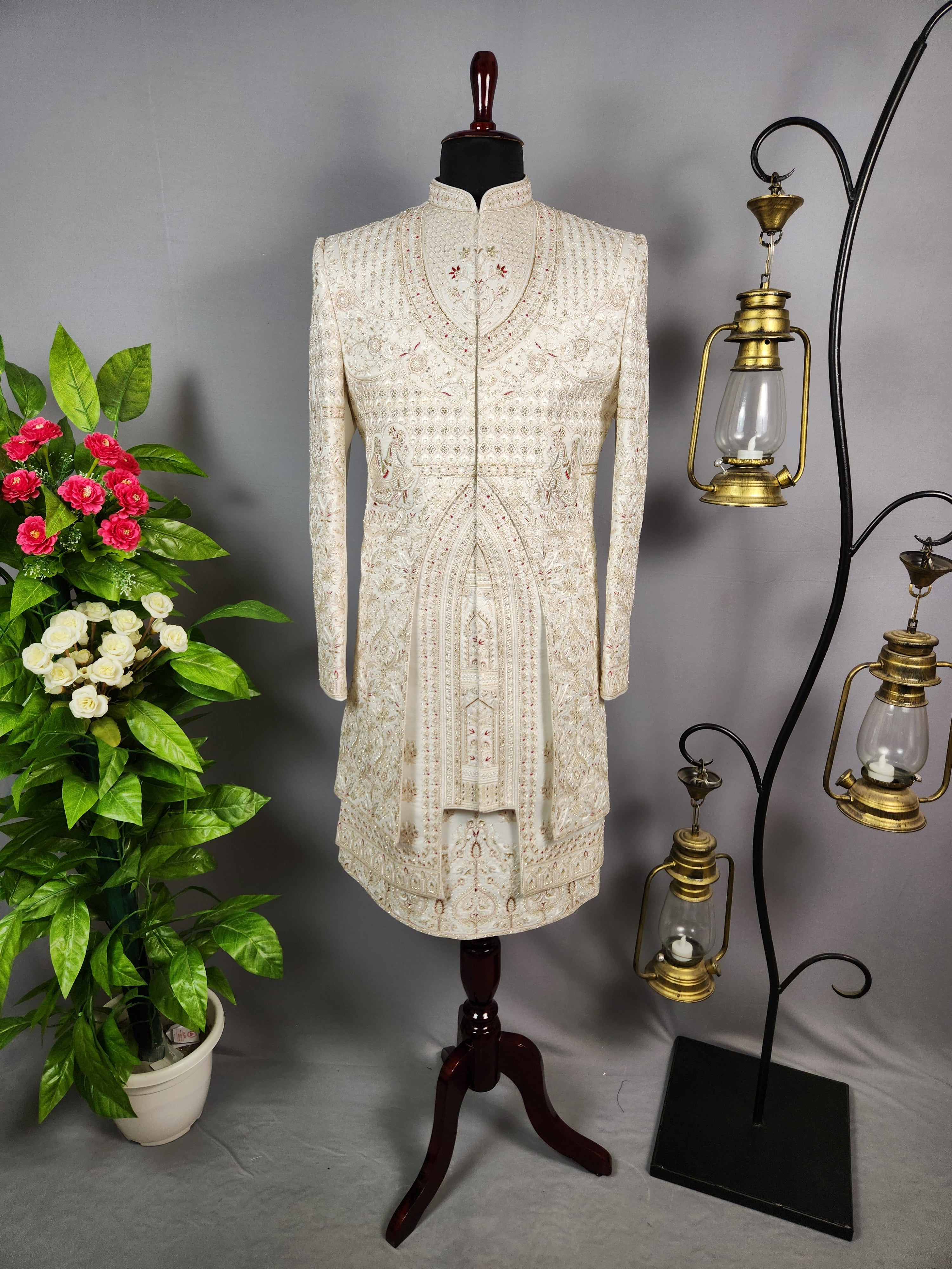 White Sherwani for Groom Bride & Groom Design -   Indian Wedding Outfit for Men
