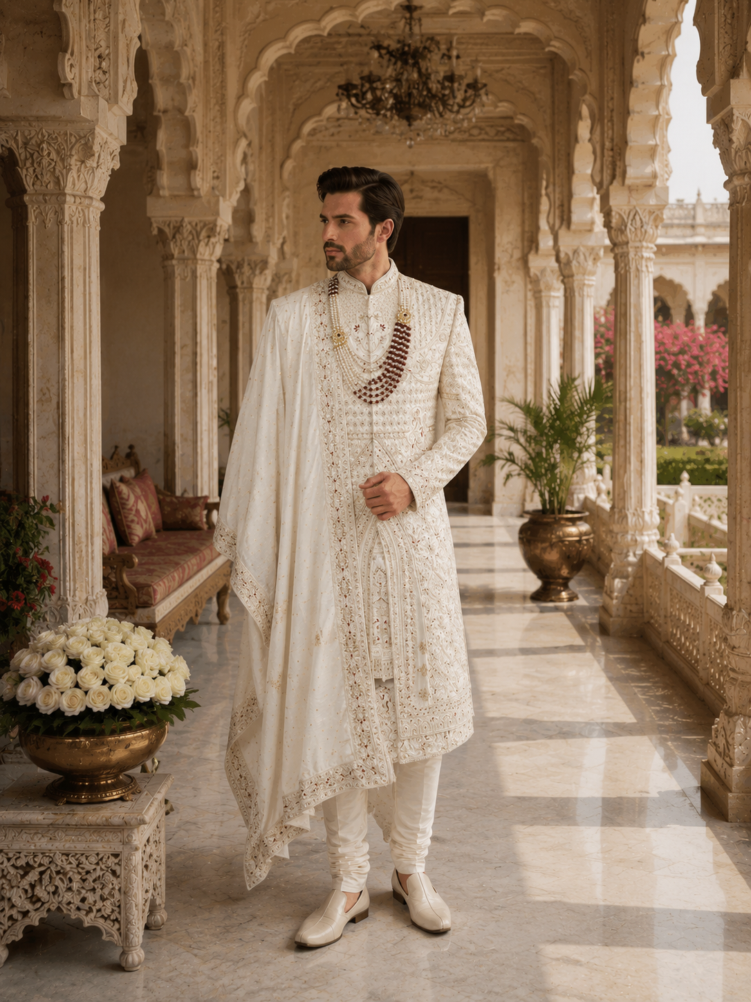 White Wedding Groom Sherwani - Bride & Groom Design | Sherwani For Men