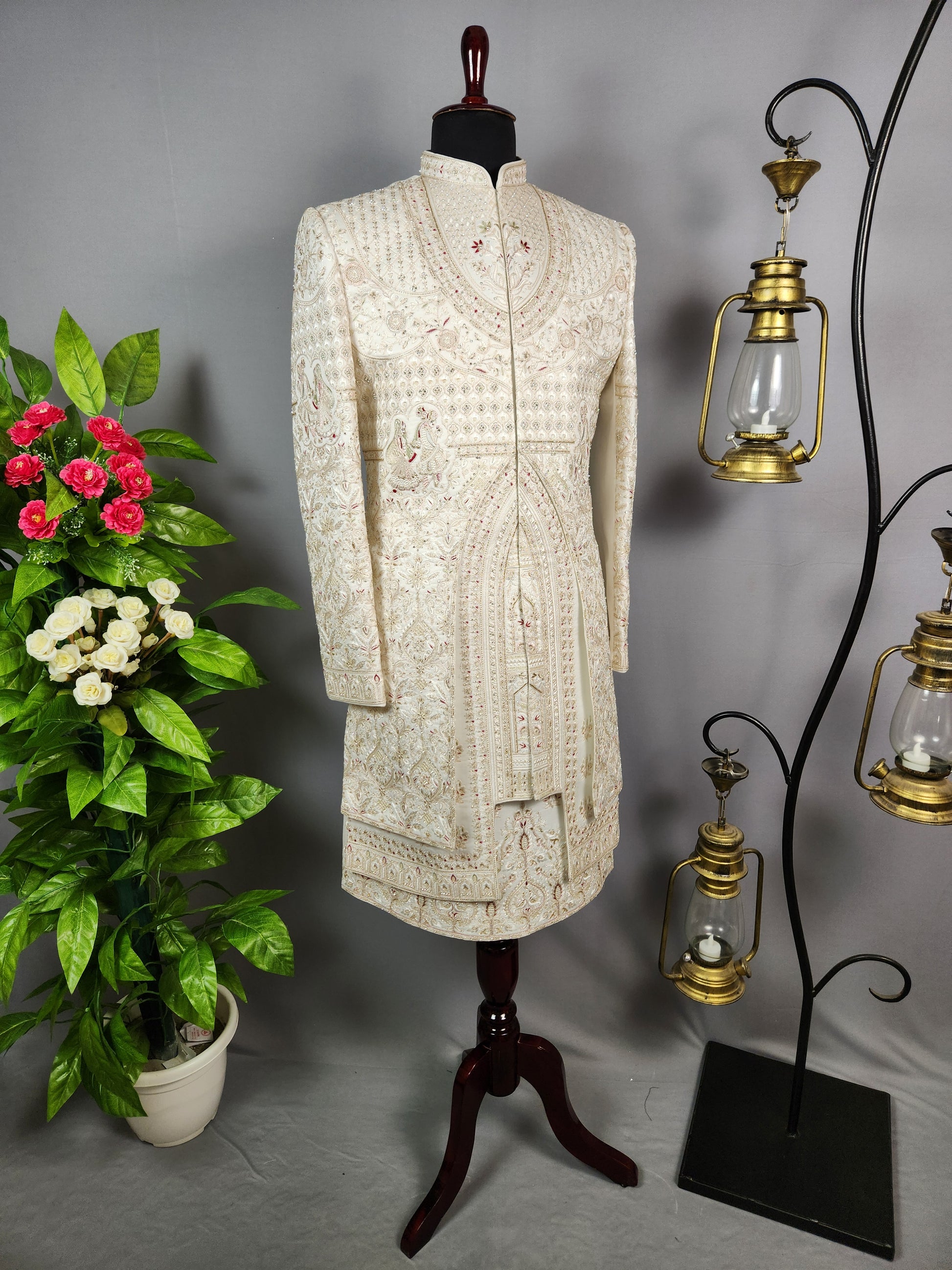 White Sherwani for Groom Bride & Groom Design -   Indian Wedding Outfit for Men
