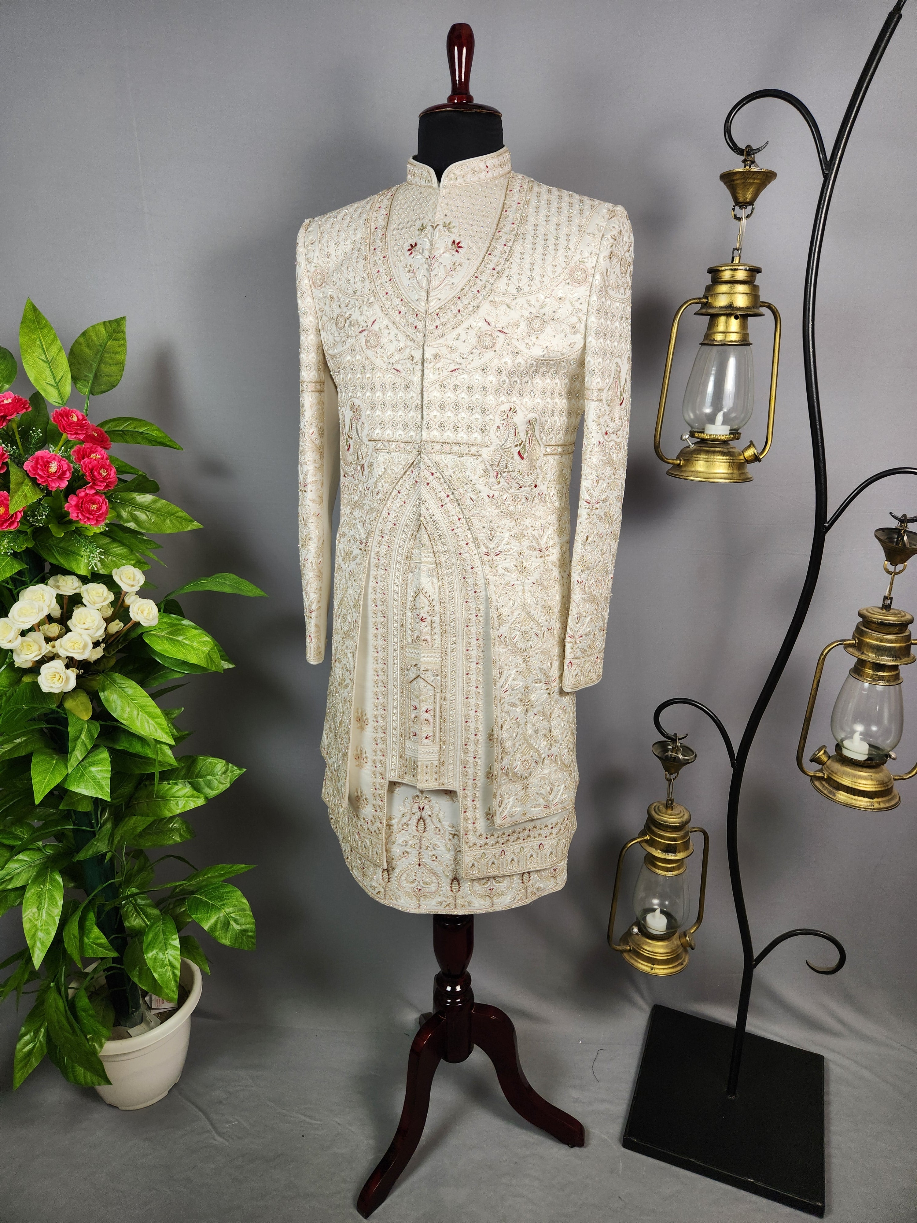 White Sherwani for Groom Bride & Groom Design -   Indian Wedding Outfit for Men

