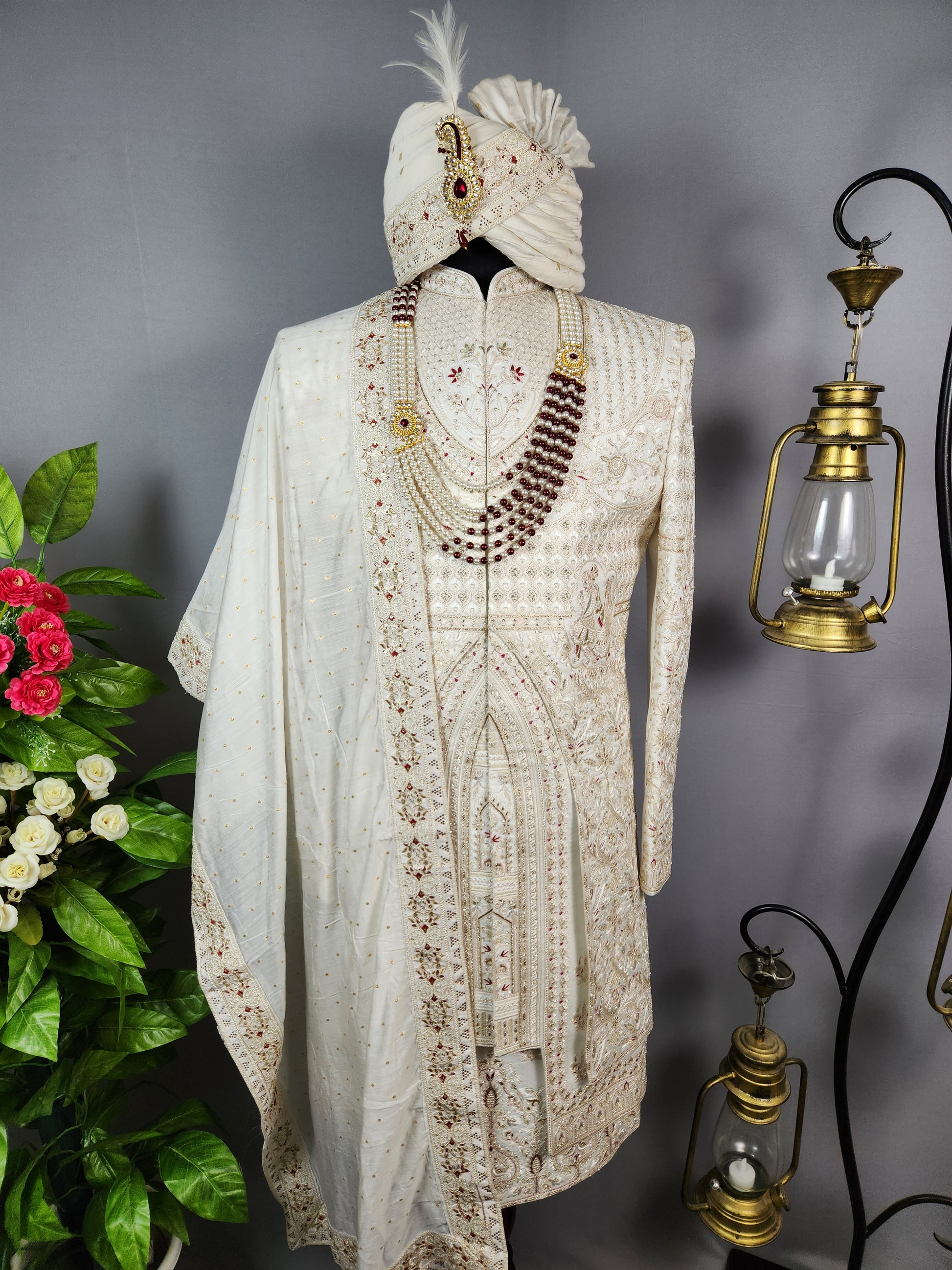 White Sherwani for Groom Bride & Groom Design -   Indian Wedding Outfit for Men
