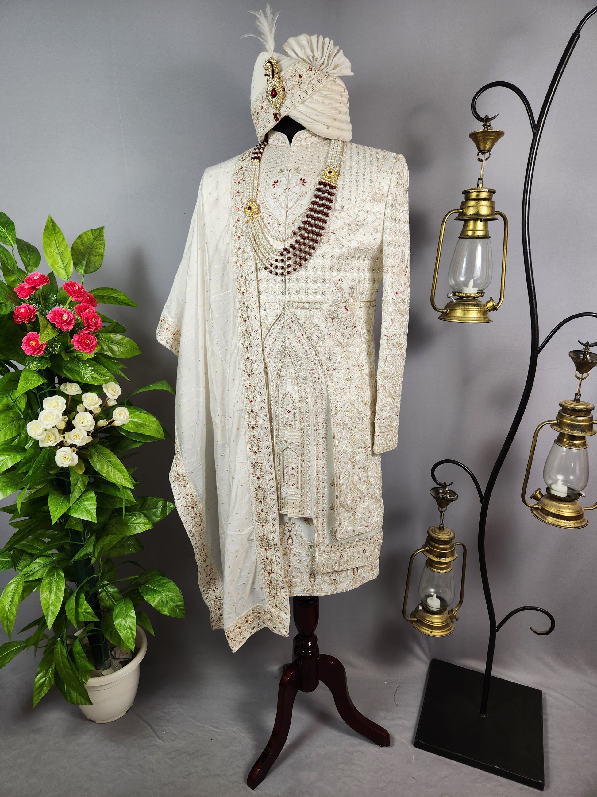 White Sherwani for Groom Bride & Groom Design -   Indian Wedding Outfit for Men
