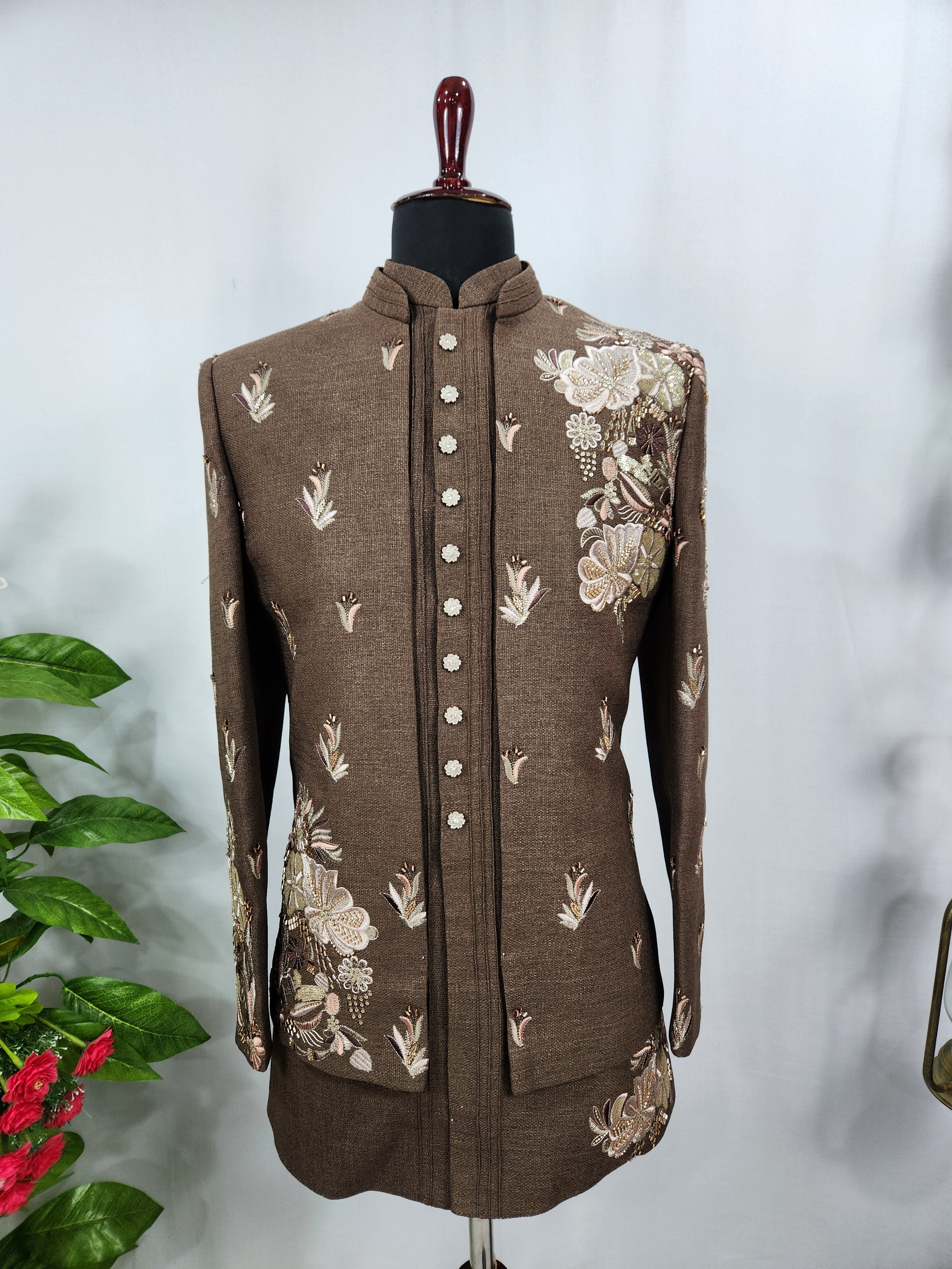 Brown Indo-Western Sherwani for Men | Indian Groom Wedding Outfit