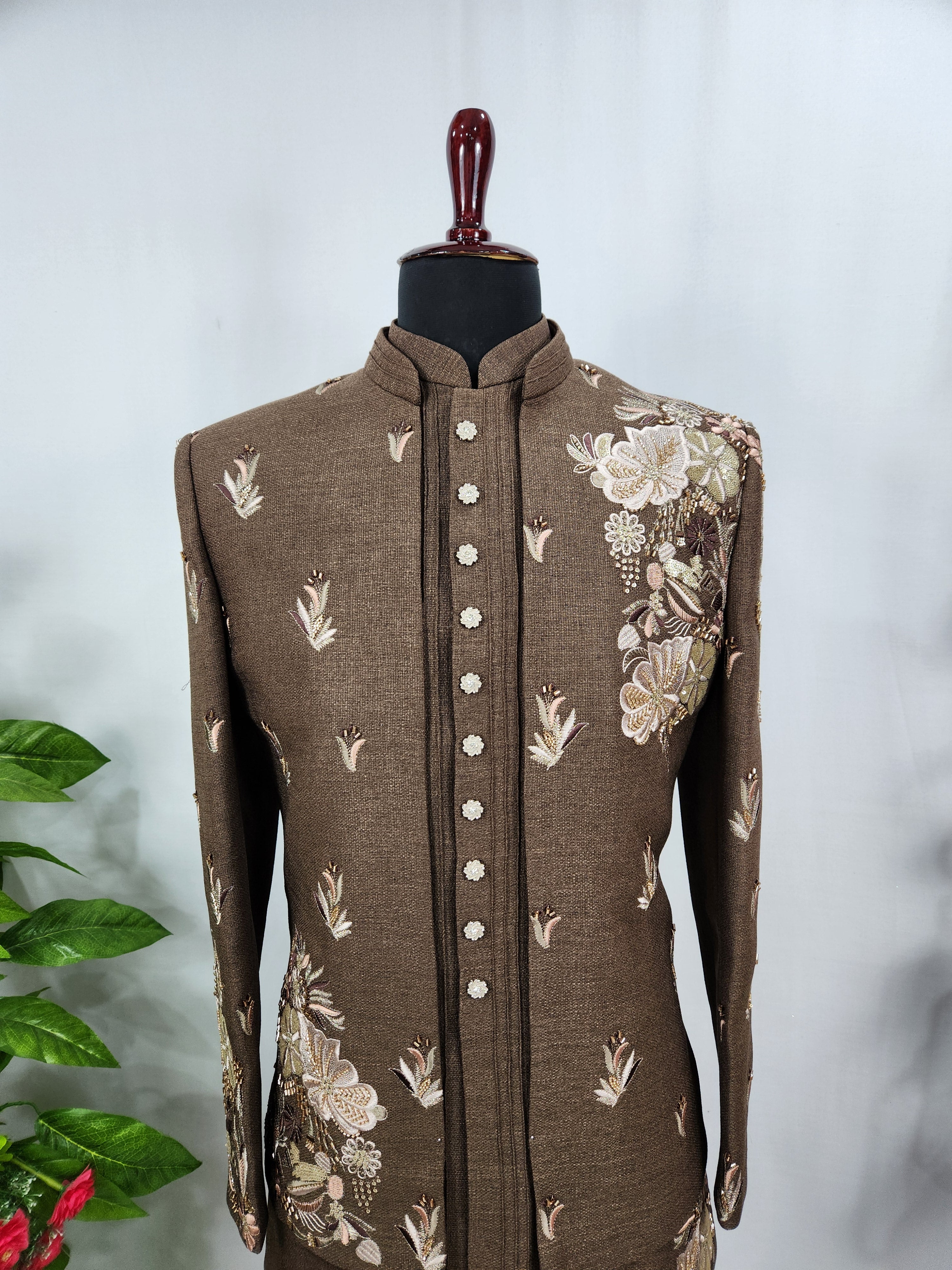 Brown Indo-Western Sherwani for Men | Indian Groom Wedding Outfit