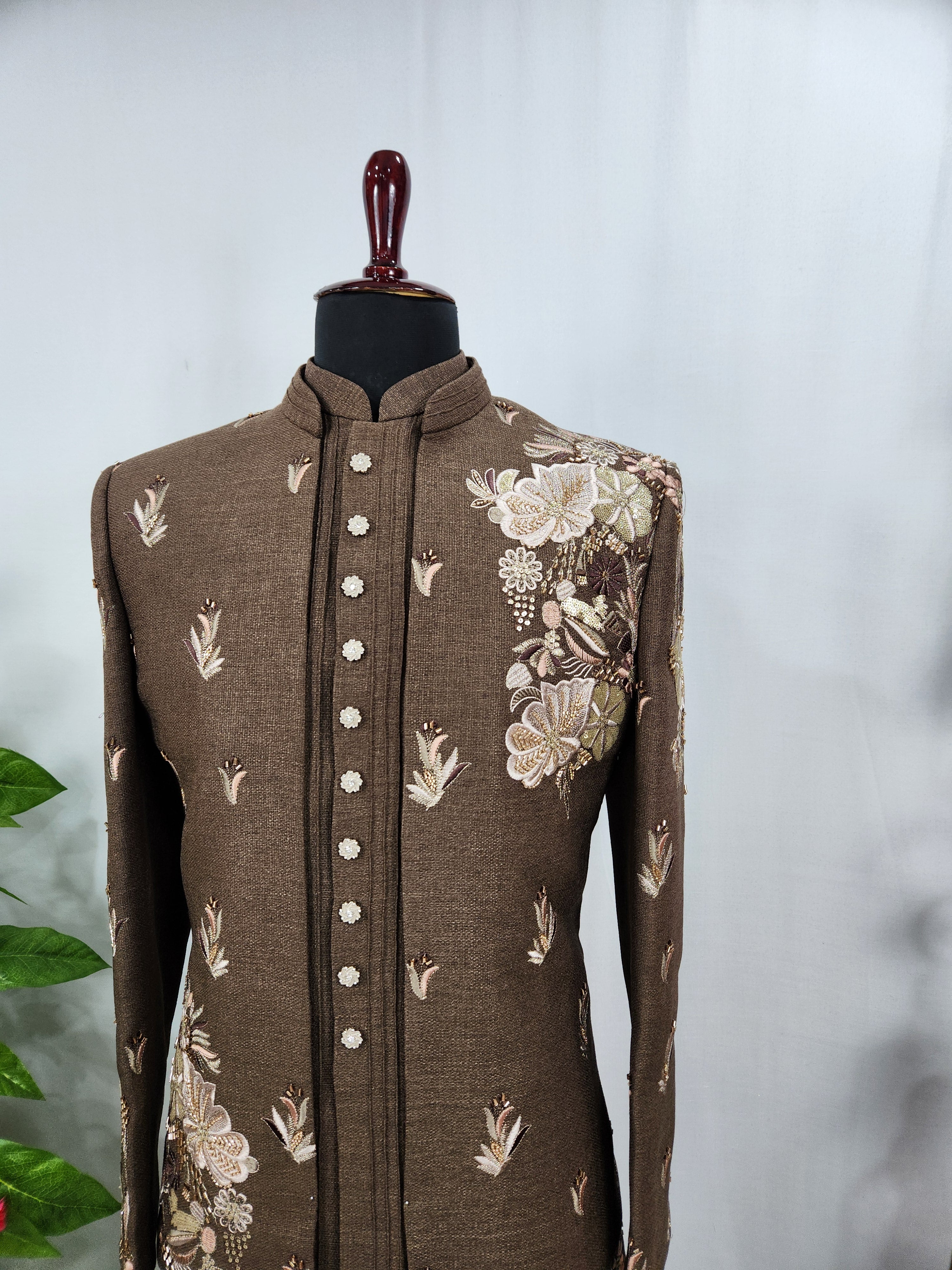 Brown Indo-Western Sherwani for Men | Indian Groom Wedding Outfit