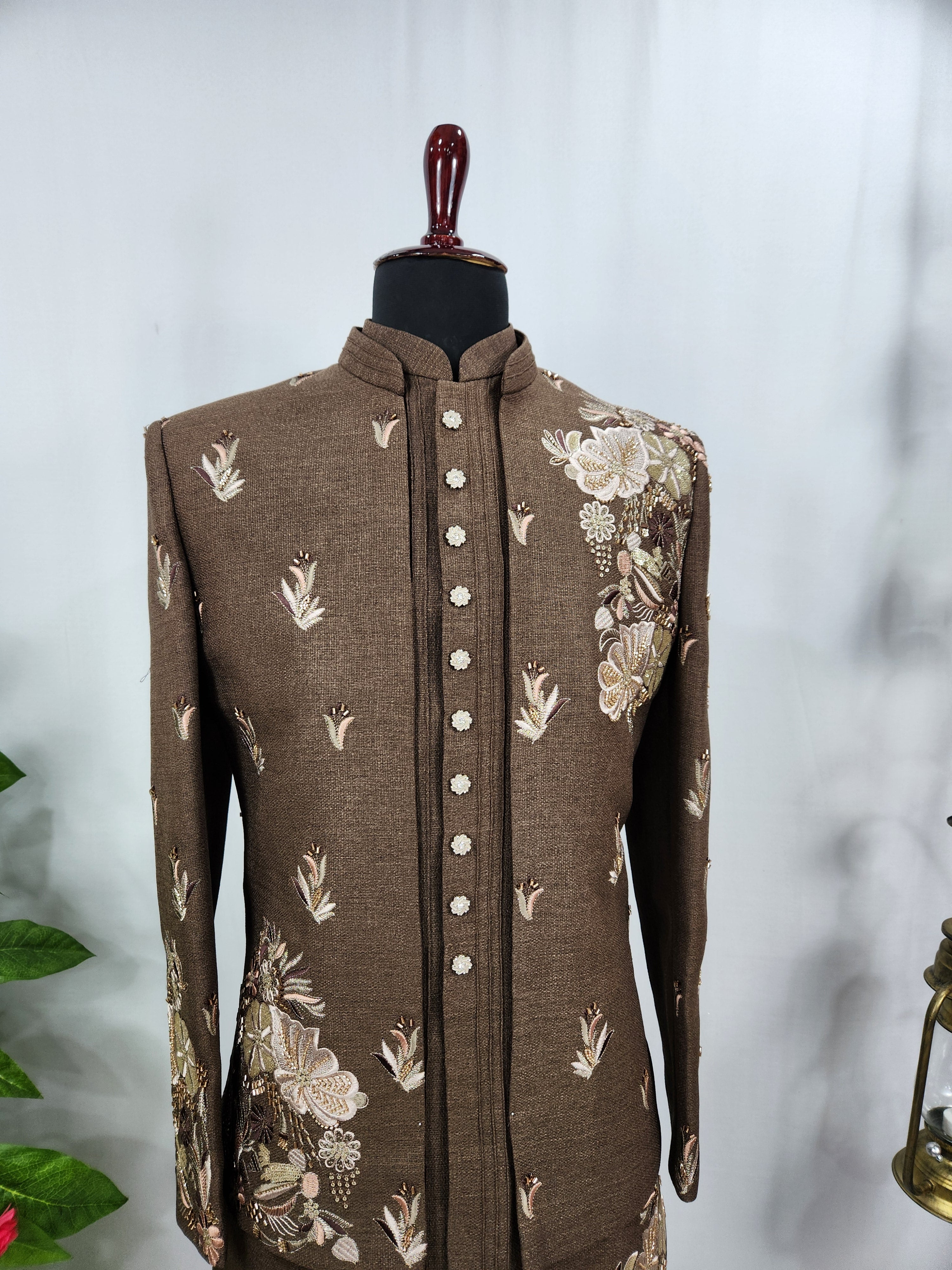 Brown Indo-Western Sherwani for Men | Indian Groom Wedding Outfit