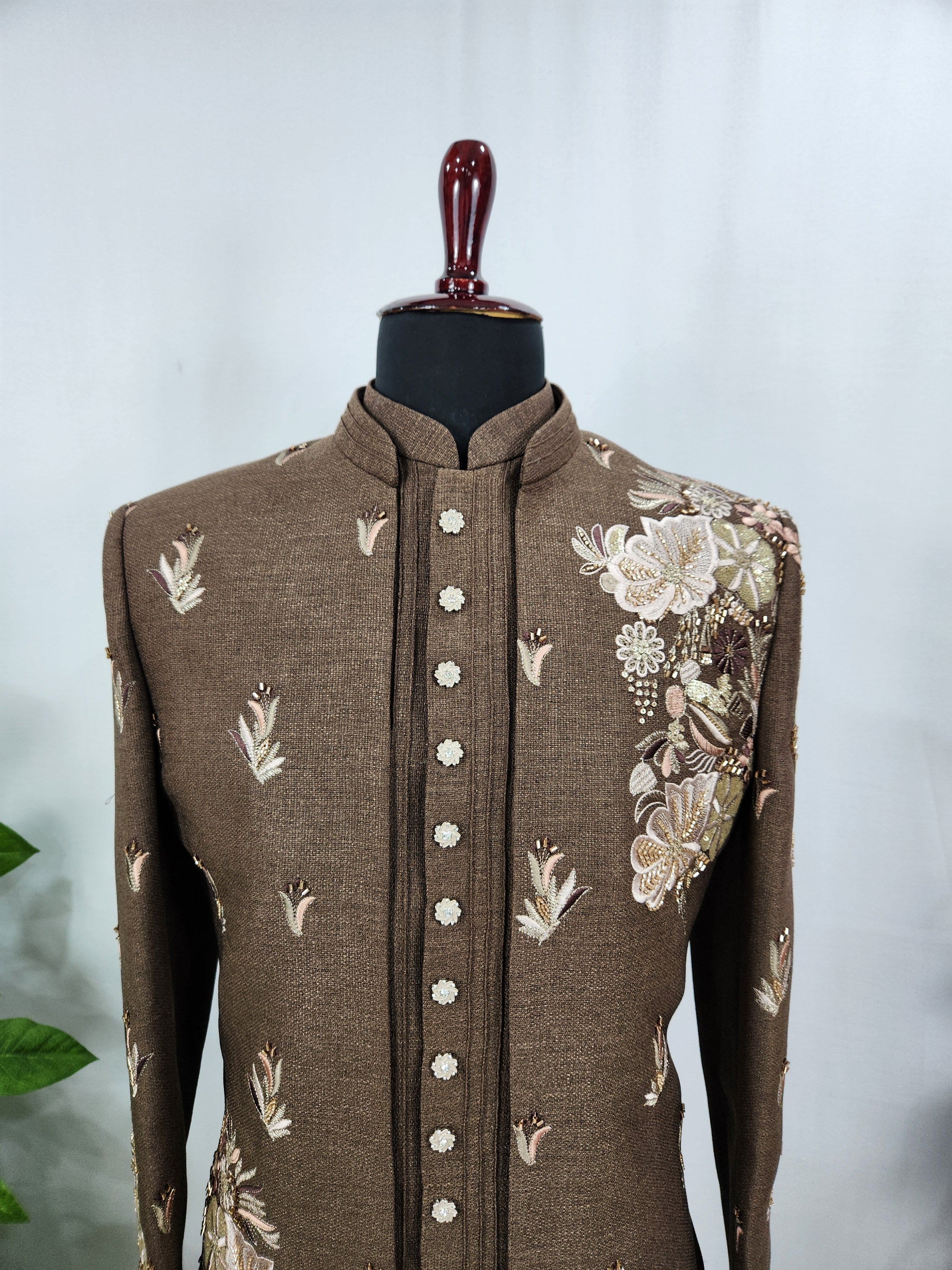Brown Indo-Western Sherwani for Men | Indian Groom Wedding Outfit