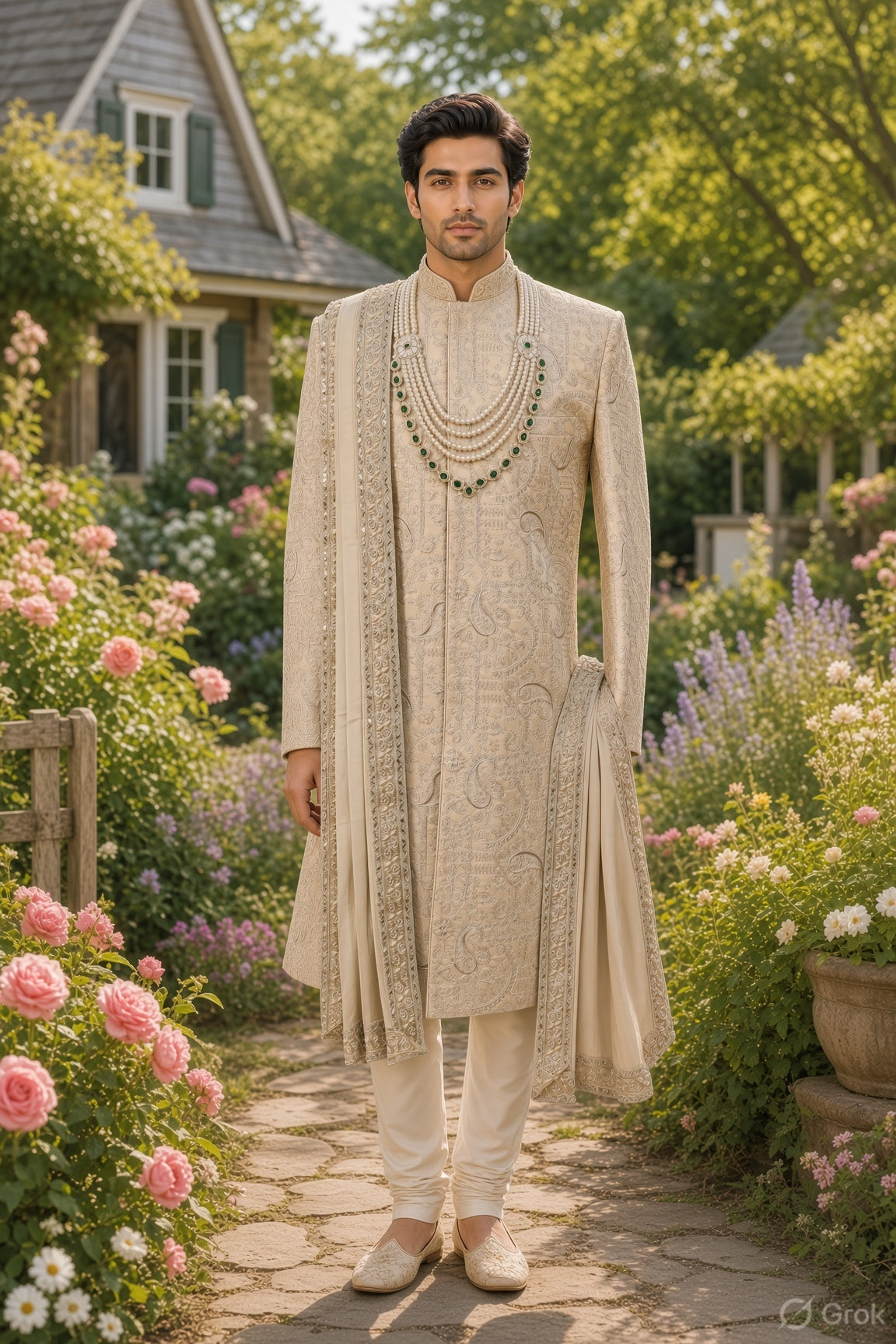 Champagne Golden Wedding Groom Sherwani - Royal Design  | Sherwani For Men