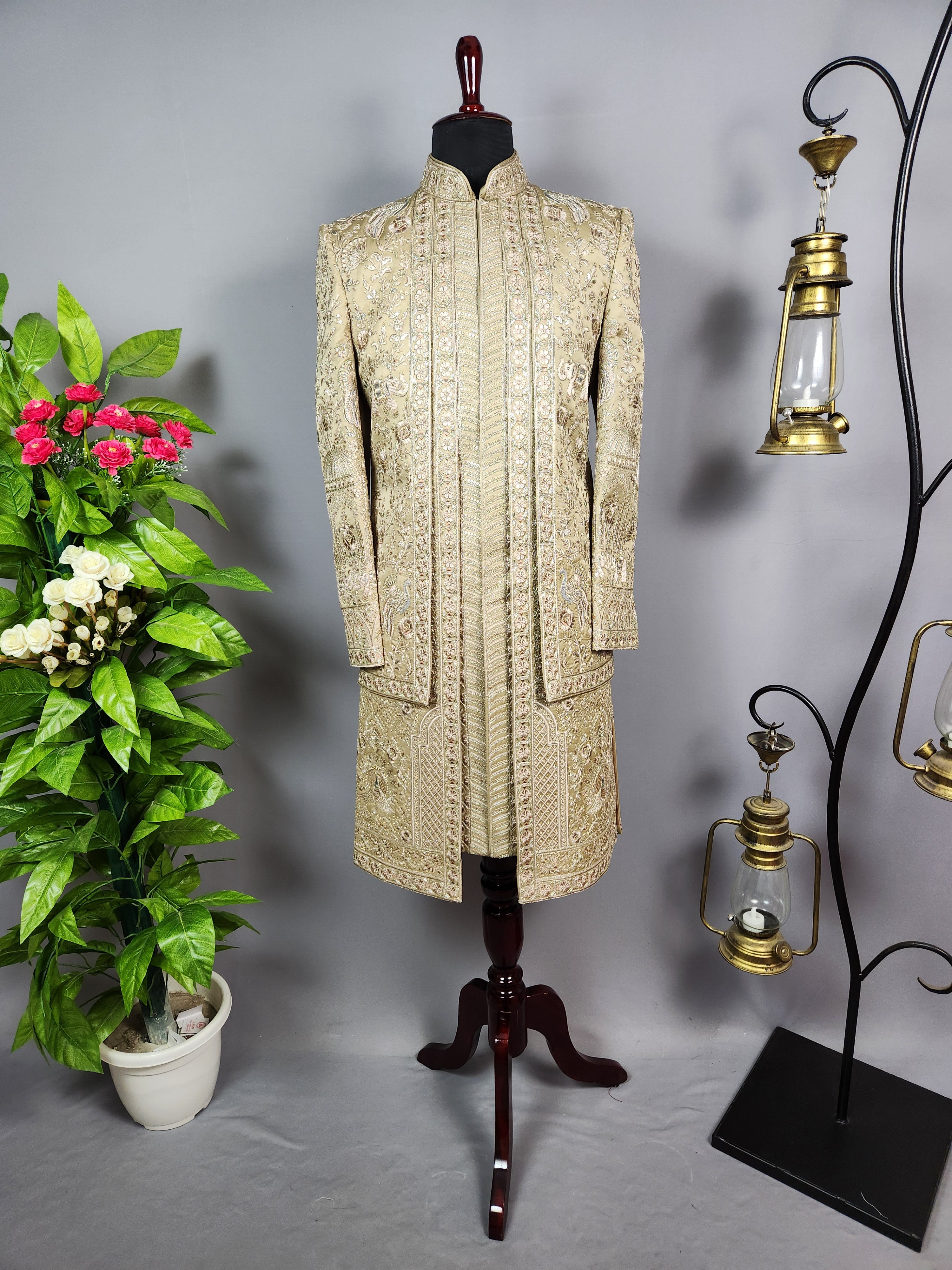 Copper Golden Groom Sherwani - Zari Embroidery| Sherwani For Men